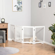 Dog Gate 4-Piece Set Foldable Freestanding 220 x 91 cm, Wooden White
