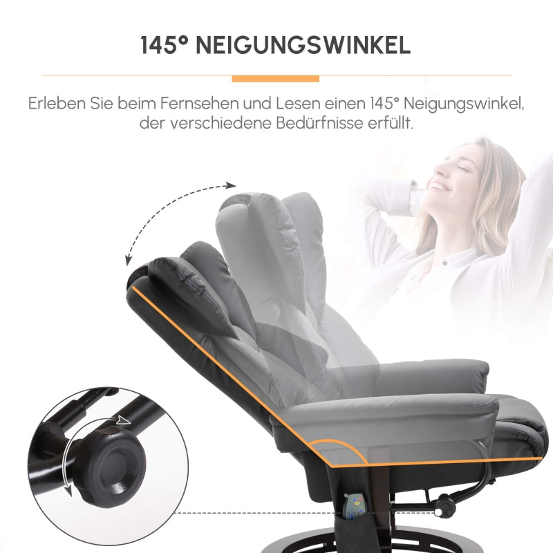 Liegesessel, Massagefunktion & Hocker, Kunstleder Schwarz