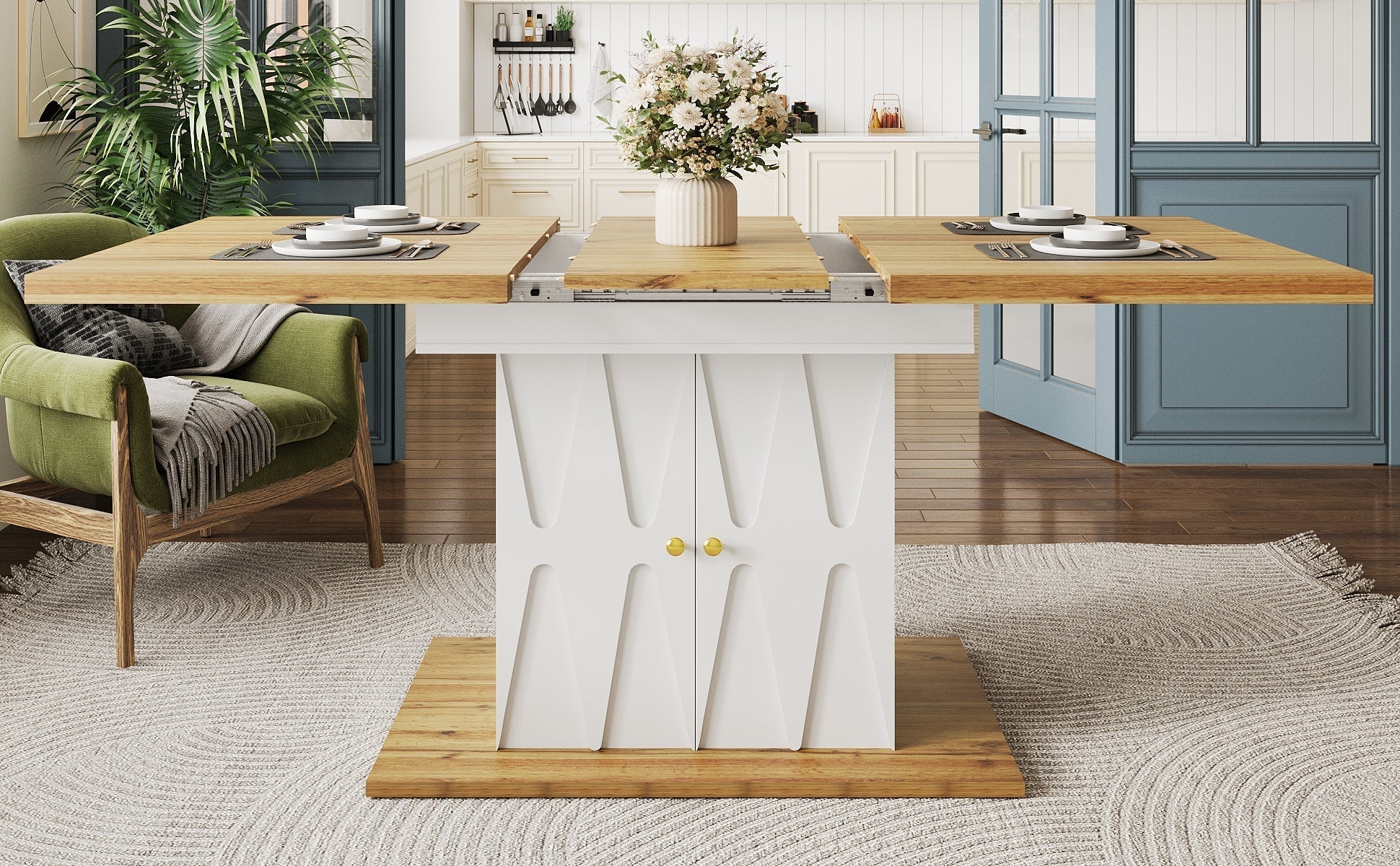 Dining Table Extendable 110-140cm Relief Pattern Wood Veneer