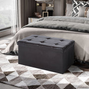 Folding Storage Cube Ottoman Bench Seat Rectangular Faux Leather Brown