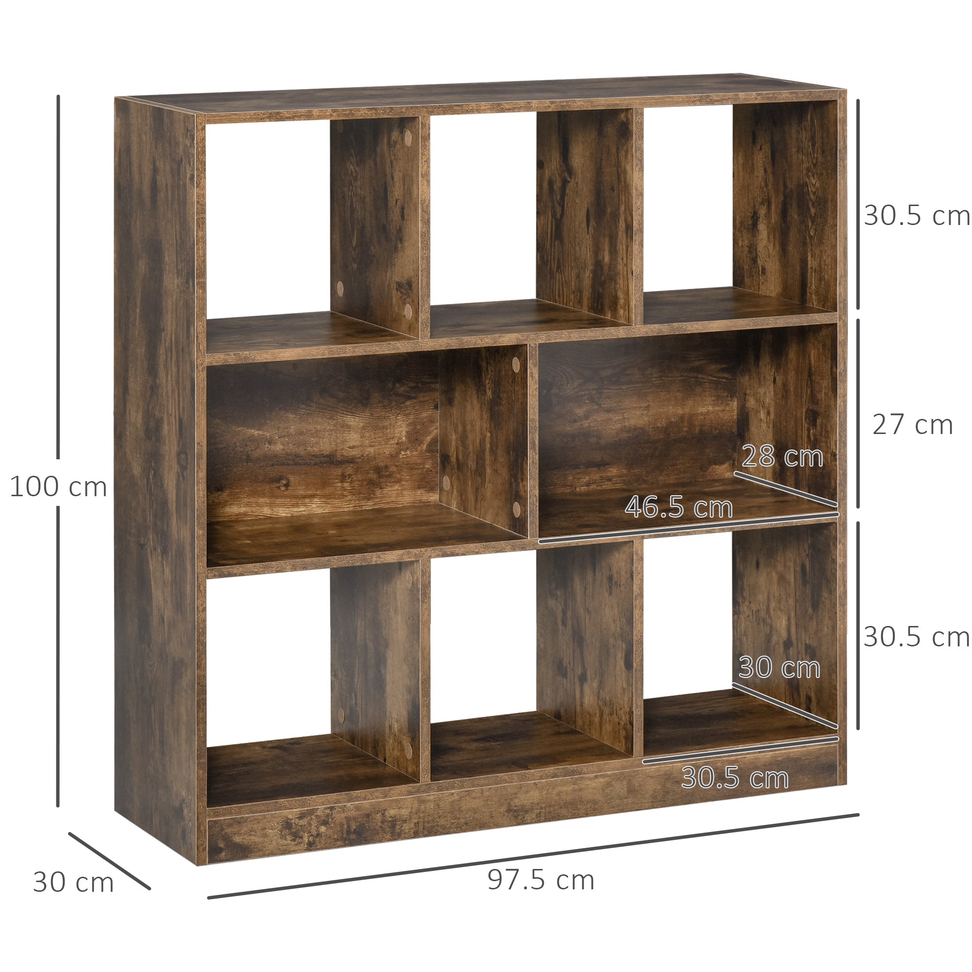 3-Tier Bookcase Storage Shelf Unit with Open Compartments, Rustic Brown