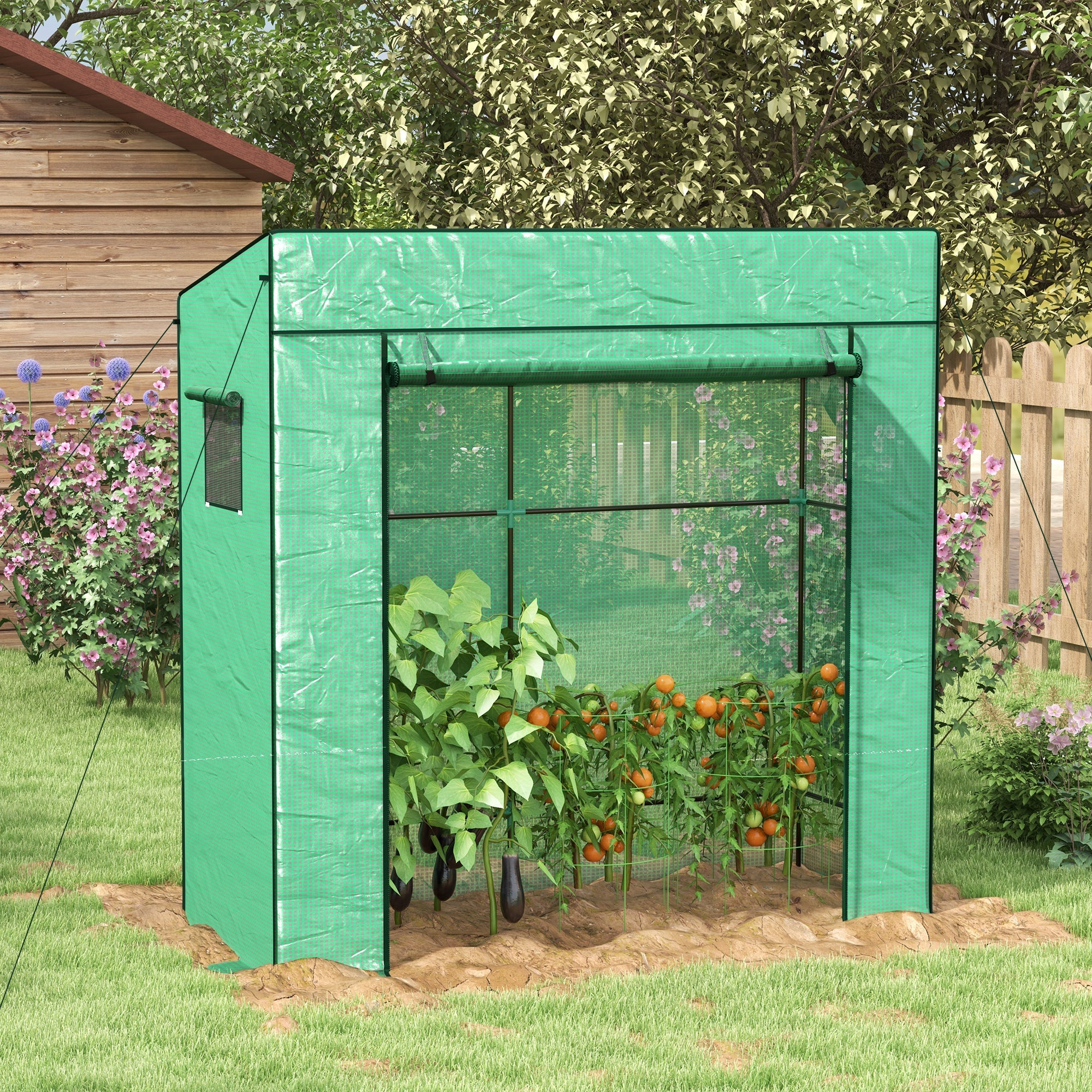 Walk-In Greenhouse 77x196cm with Accessories, Green POLYETHYLENE