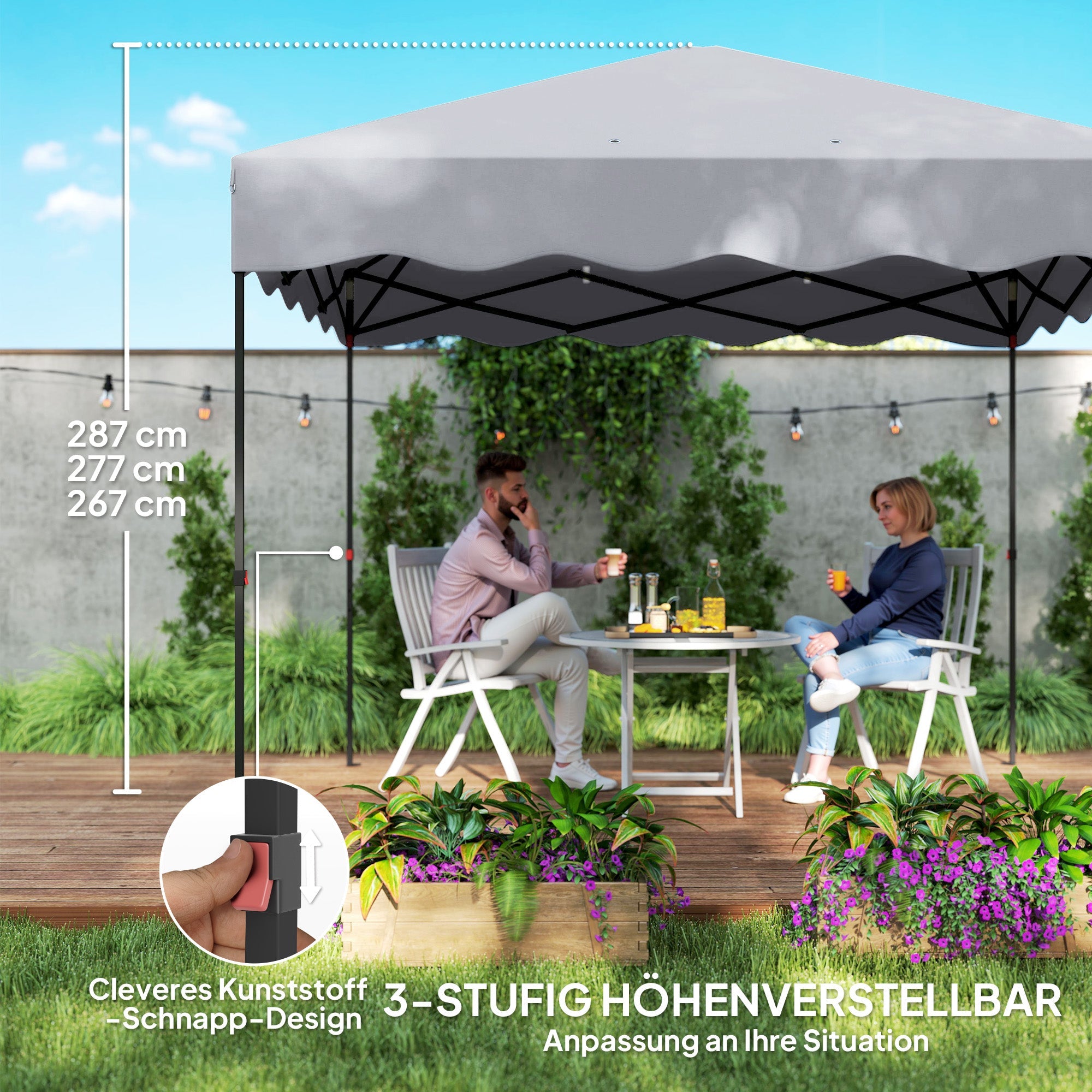 Pavilion Pop-up Folding, 3x3m, Water-Repellent, Winterproof, UV 50+, Light Grey
