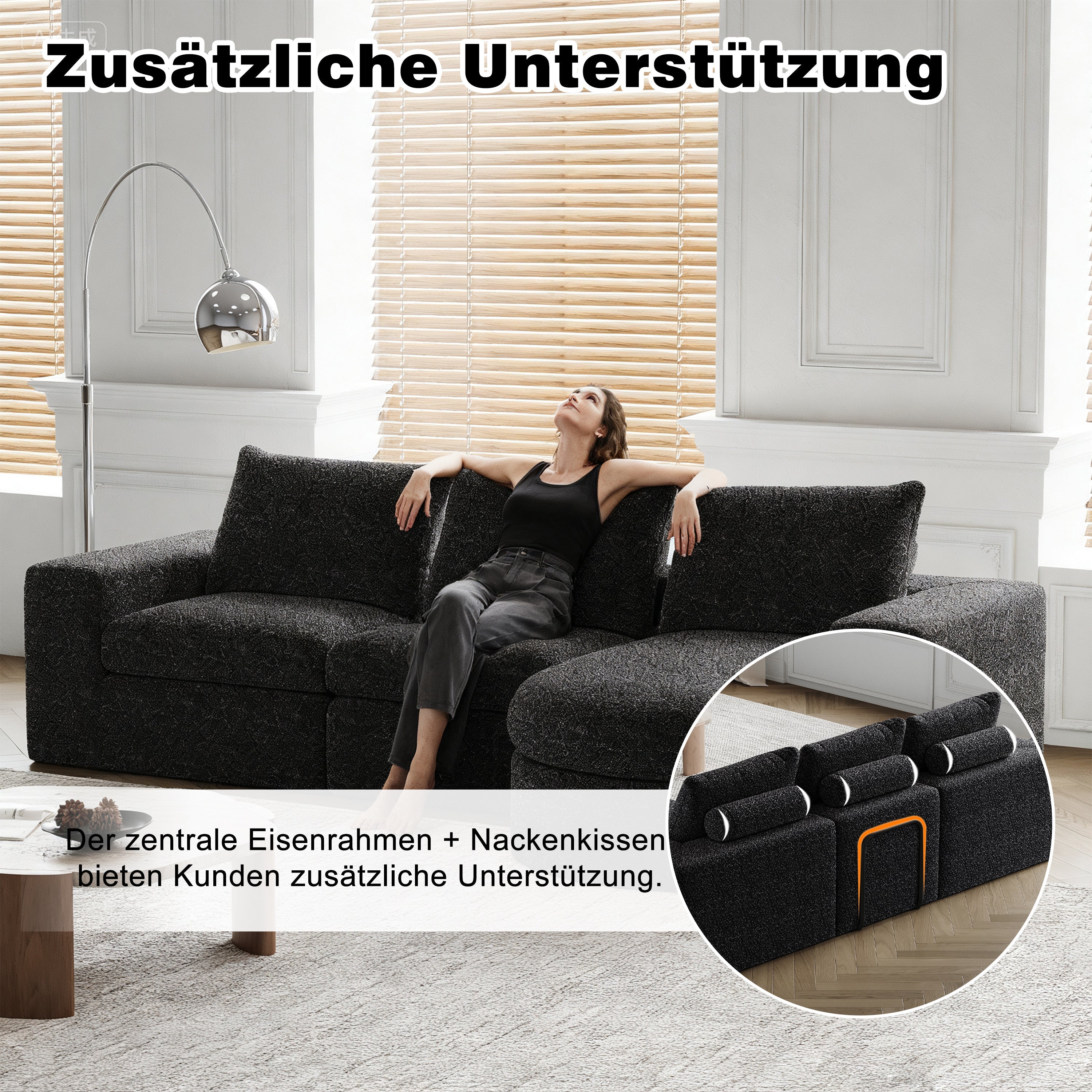 Chenille Sofa - Curved Elements, L-Lounger, Two-Piece Set