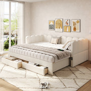 Upholstered Daybed with 2 Storage Drawers and USB Port, Beige Linen