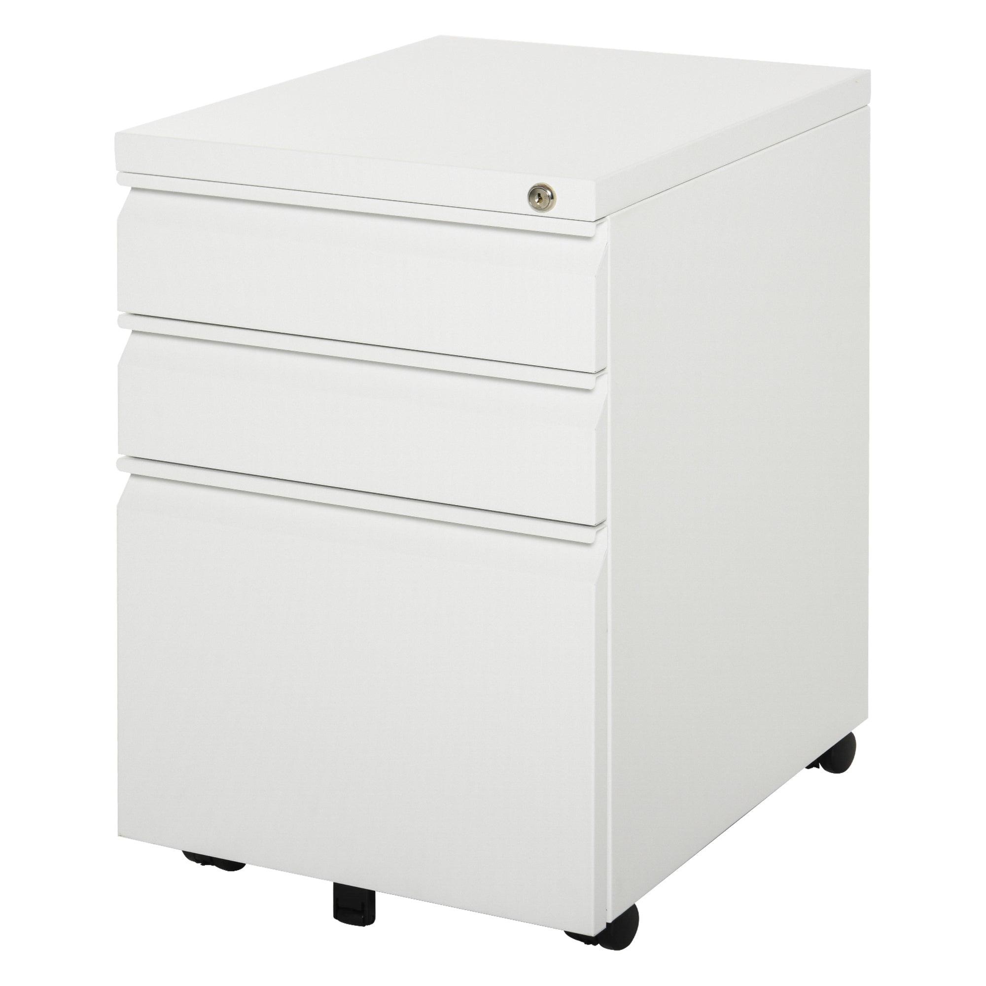 Vinsetto Mobile Office Cabinet, 3 Drawers Wheels, Steel White