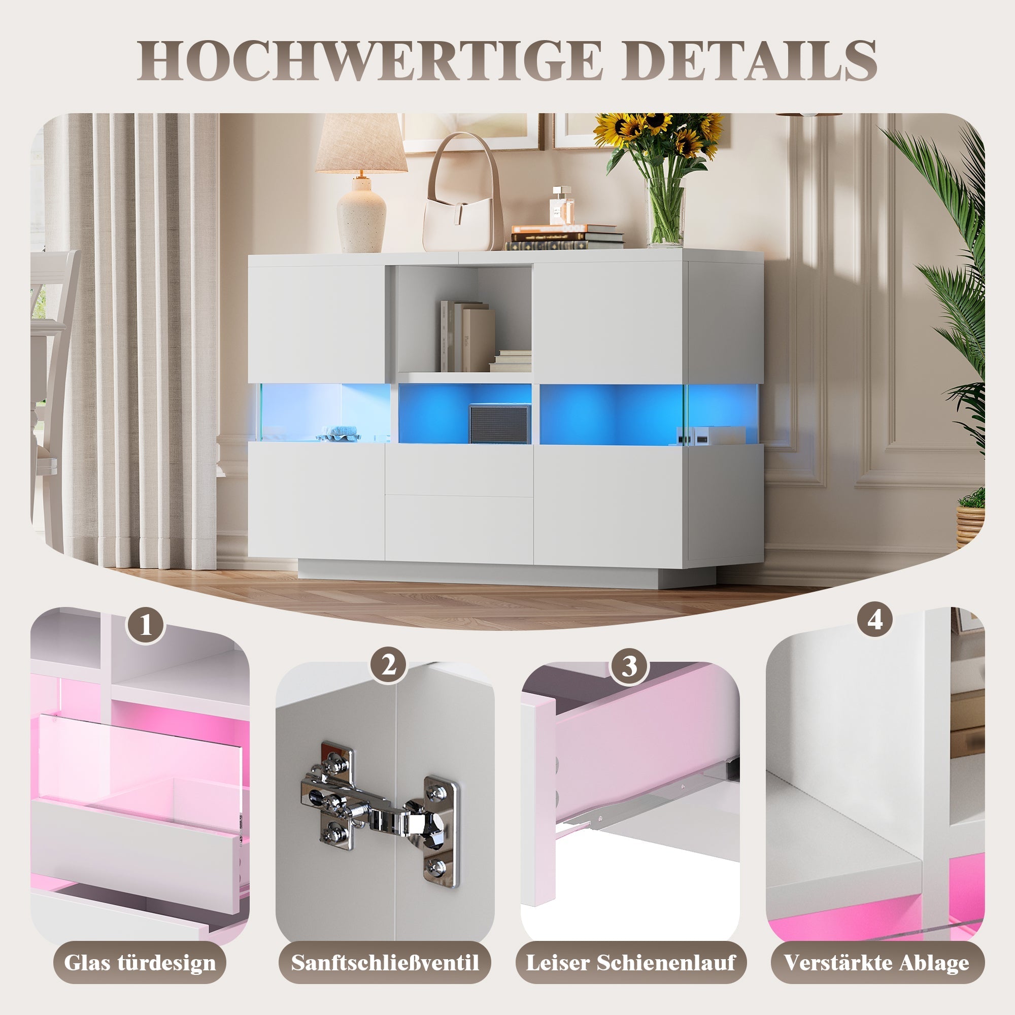 Minimalist Living Room Cabinet Double Level Floating Floor Storage White