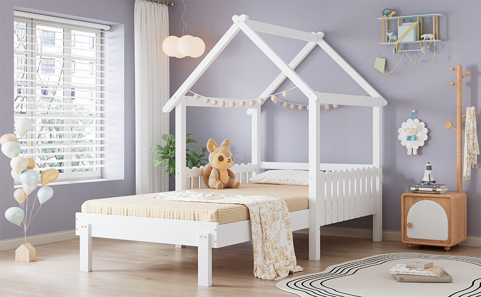 Wooden Bed with Pull-out and Safety Guardrails, 3ft Single, White MDF/Pine