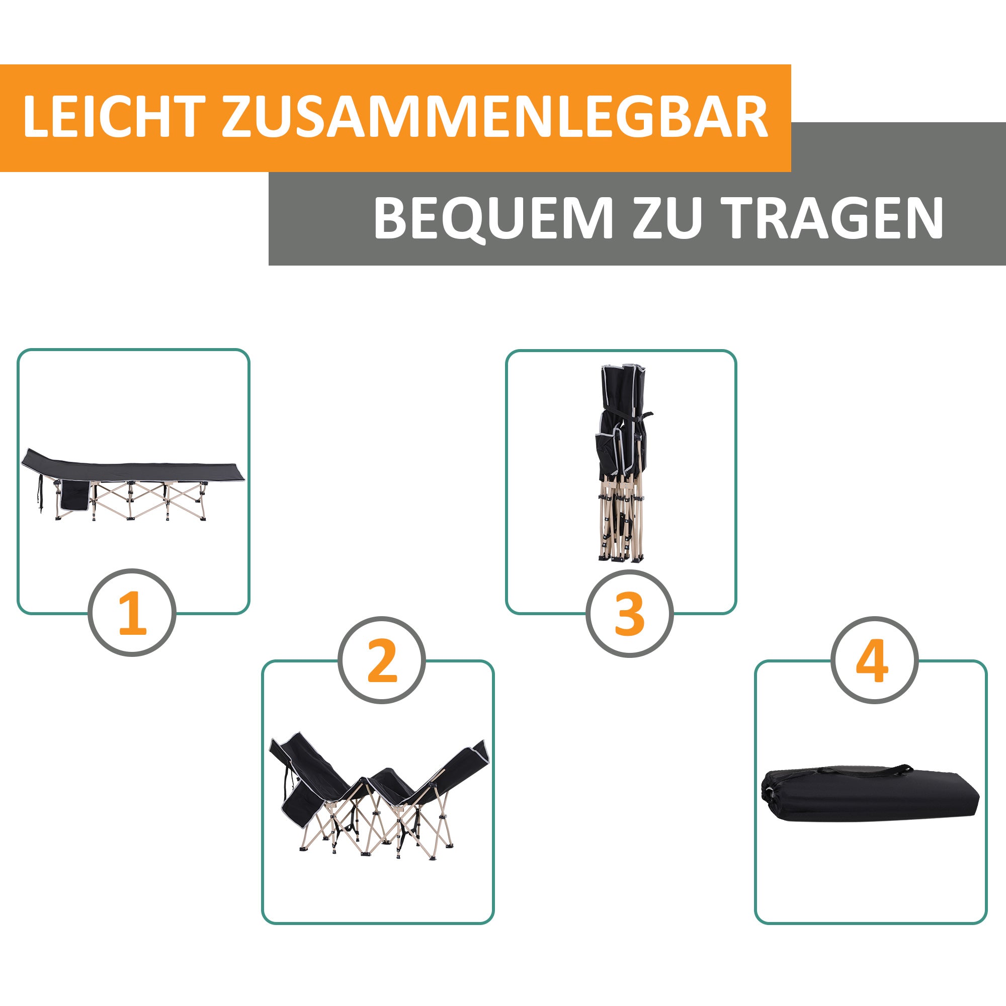 Feldbett, klappbar, 190x68x52 cm Oxford Schwarz