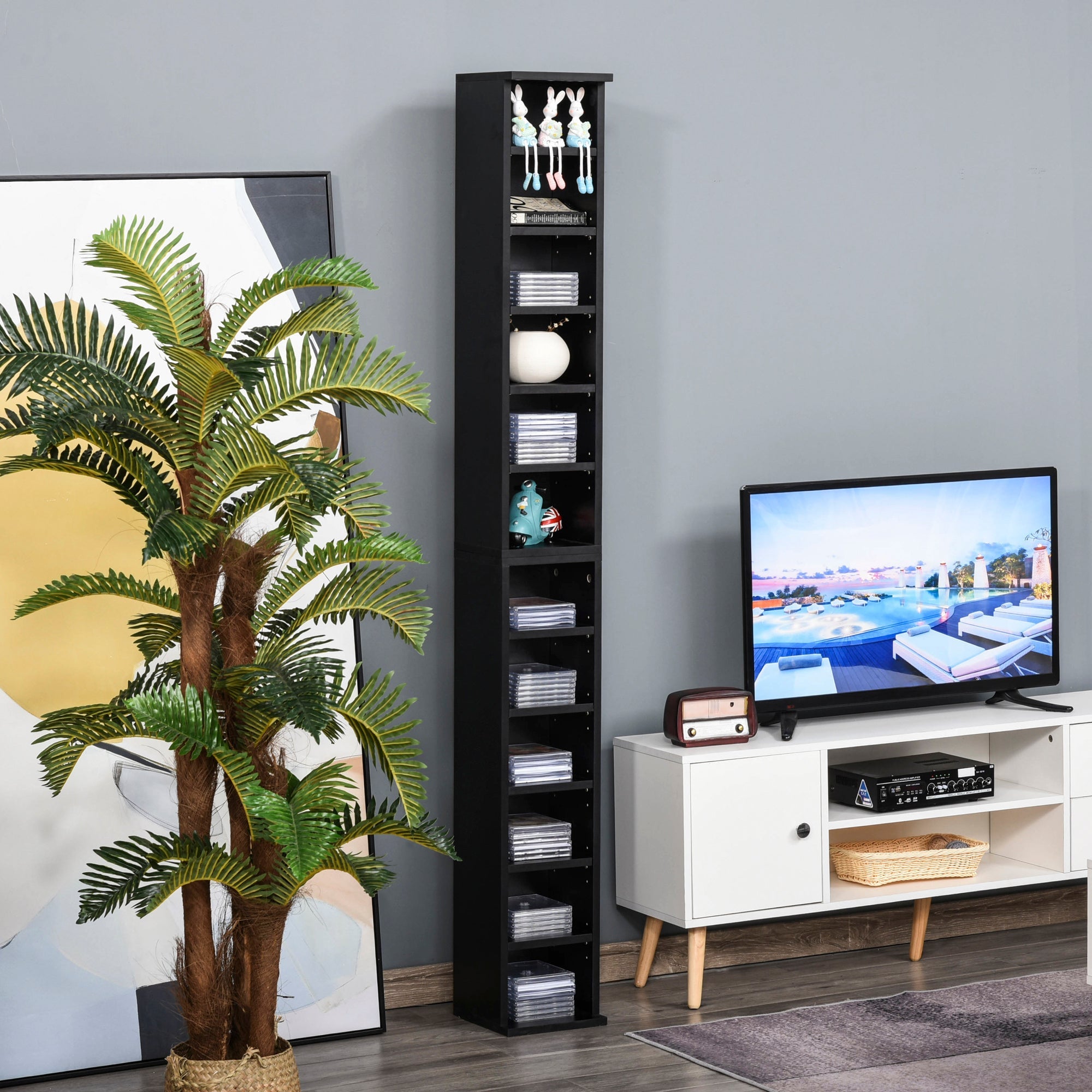 Media Display Shelf Set of 2, 204 CD/Blu-Ray Adjustable Tower Rack, Black