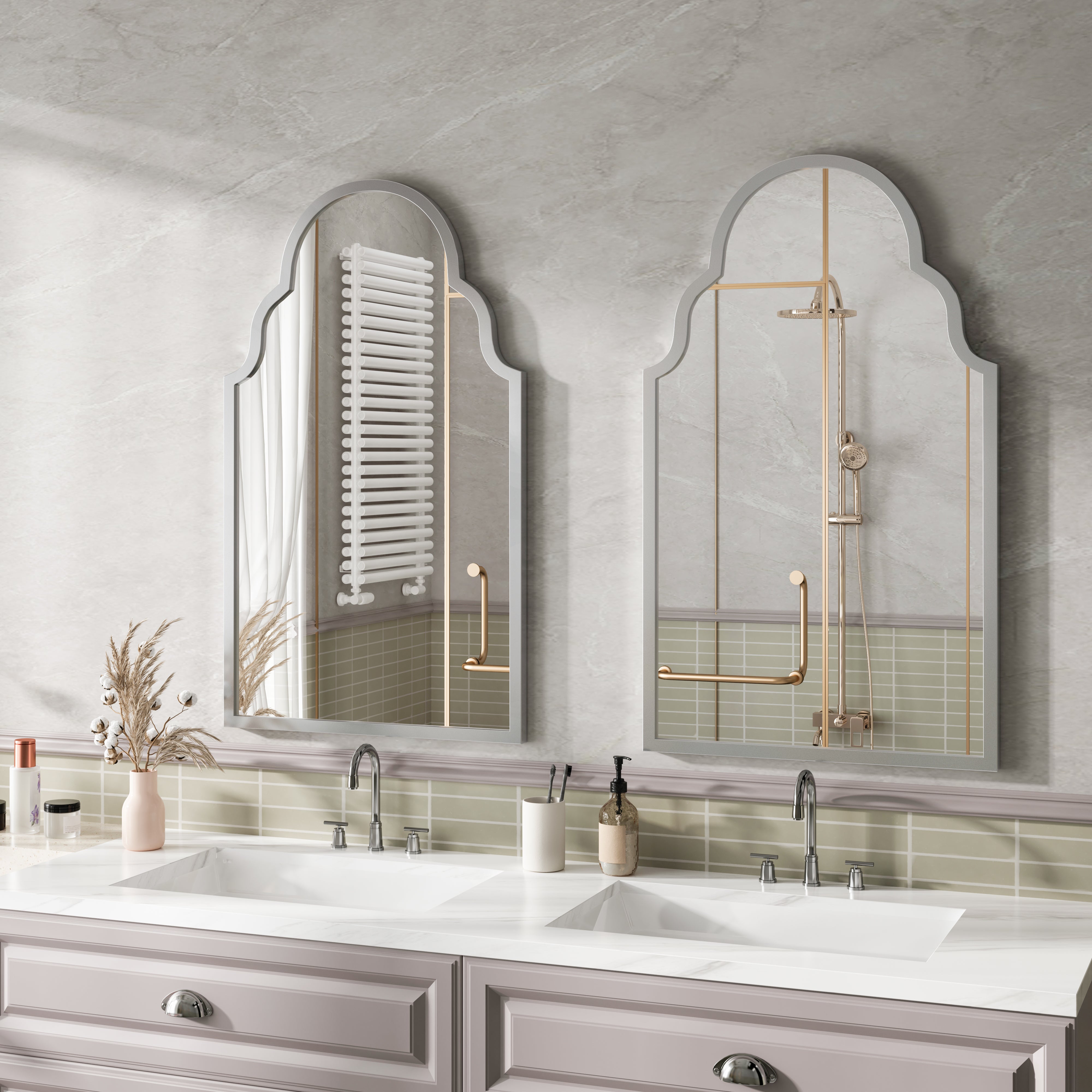 Rectangular Mirror, 61x101CM Wall Mount for Bathroom/Bedroom, Silver Metal Frame