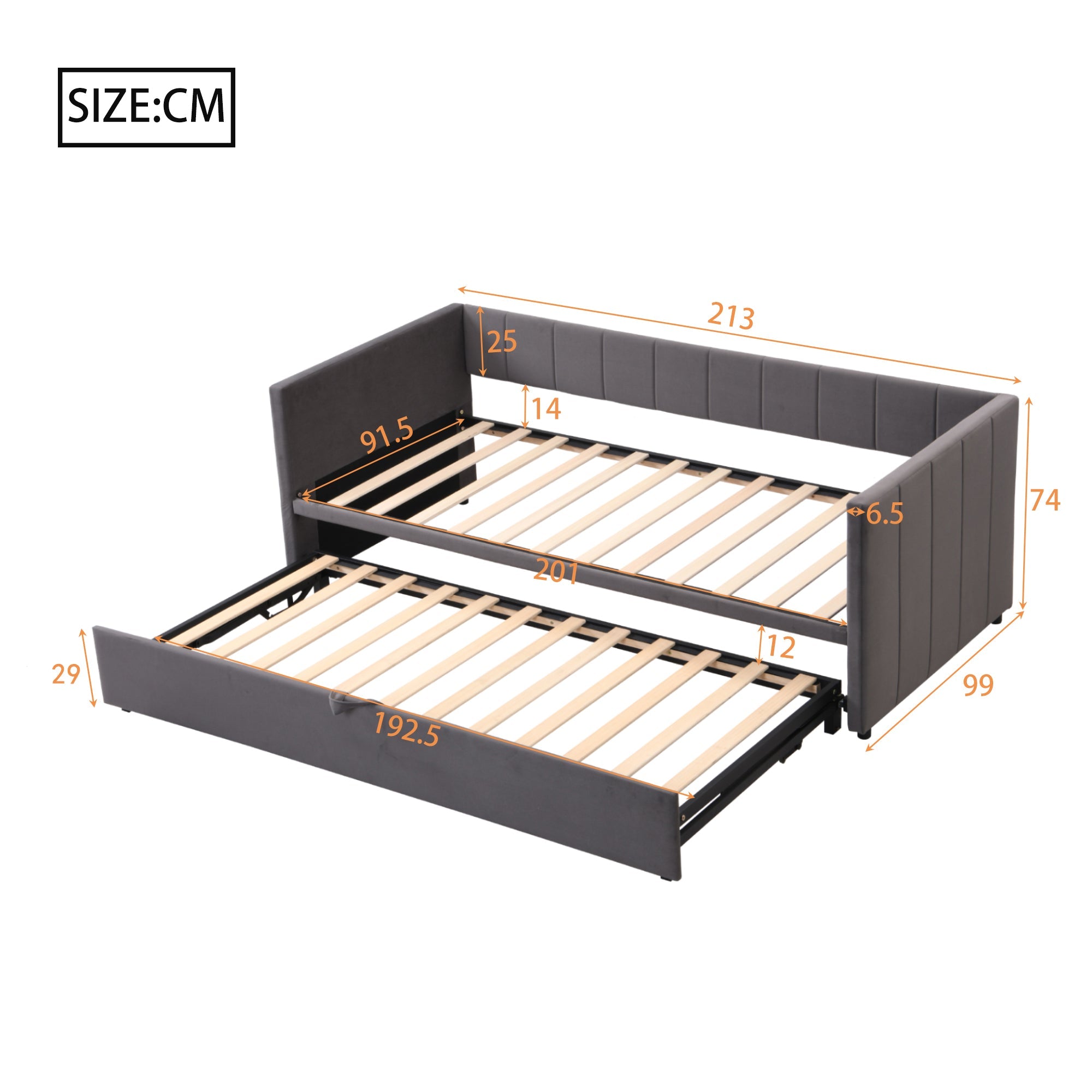 Upholstered Bed, Pull-Out Sofa Bed 90/180x200 cm with Slatted Frames, Multifunctional Velvet Fabric, Grey