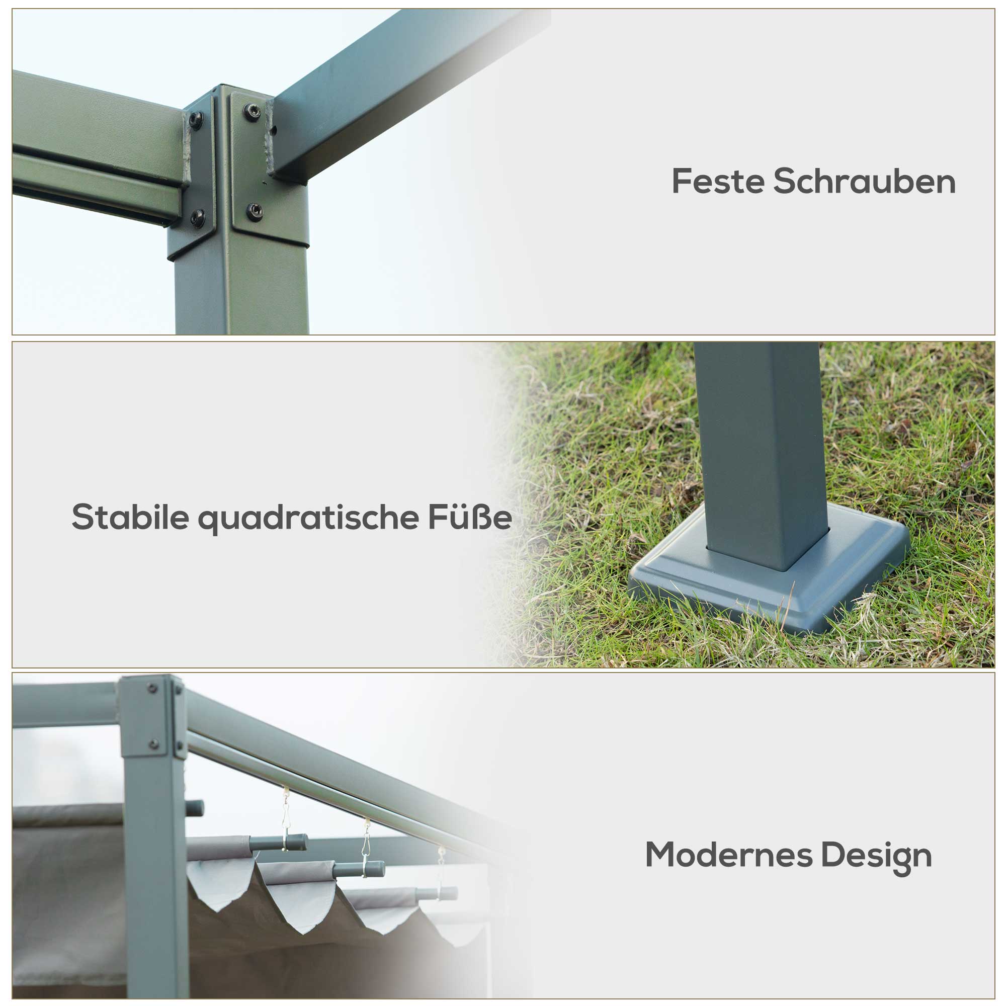 Pergola Pavilion Patio Cover, Sliding Roof 298 x 213 x 221 cm, Weatherproof Polyester Grey