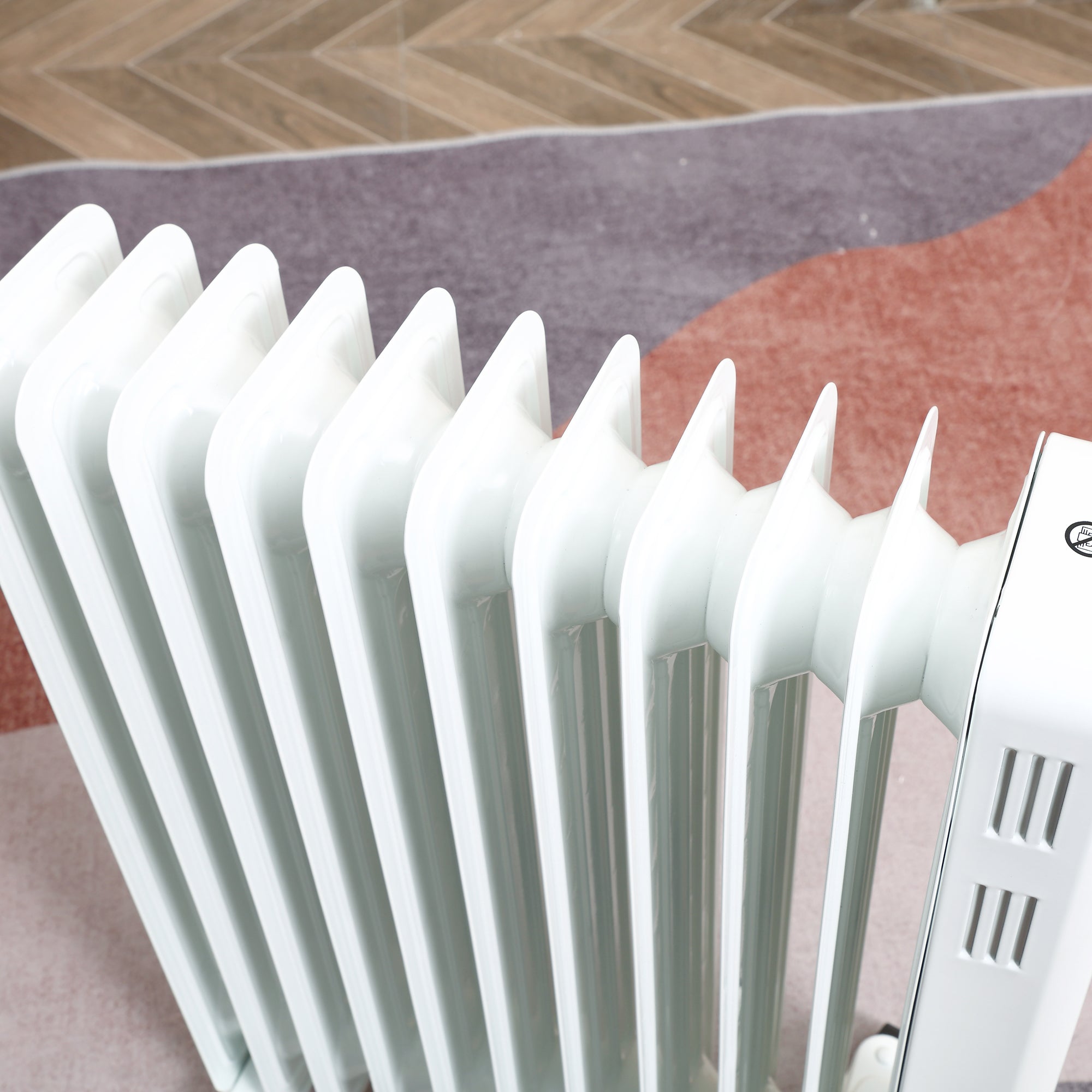 Portable Oil-Filled Radiator, 2290-2720W, 3 Heat, 24-Hour Timing, White Steel