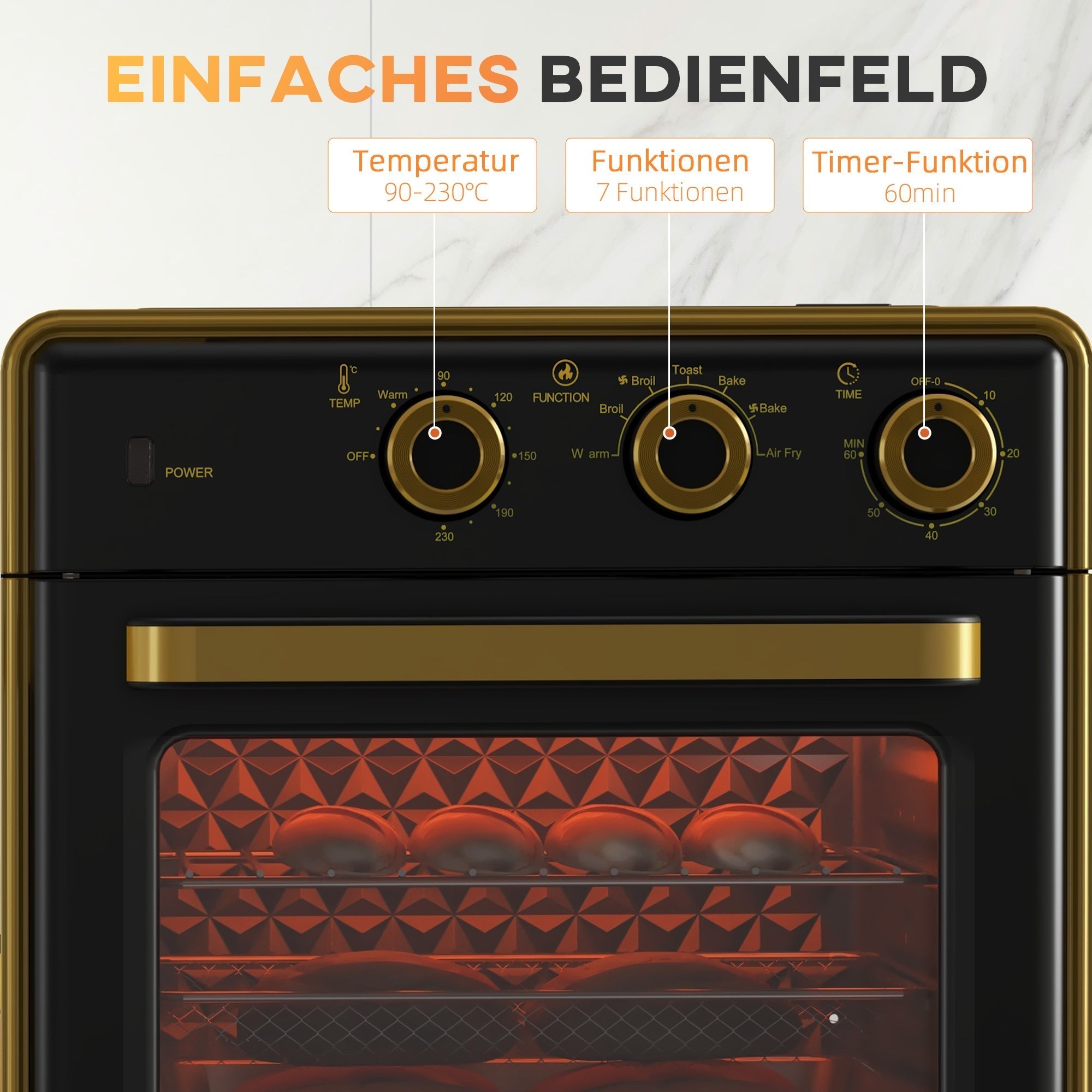 Small Oven 20L 1400W 90-230℃ 1 Hour Timer 3 Shelf Positions Iron Black