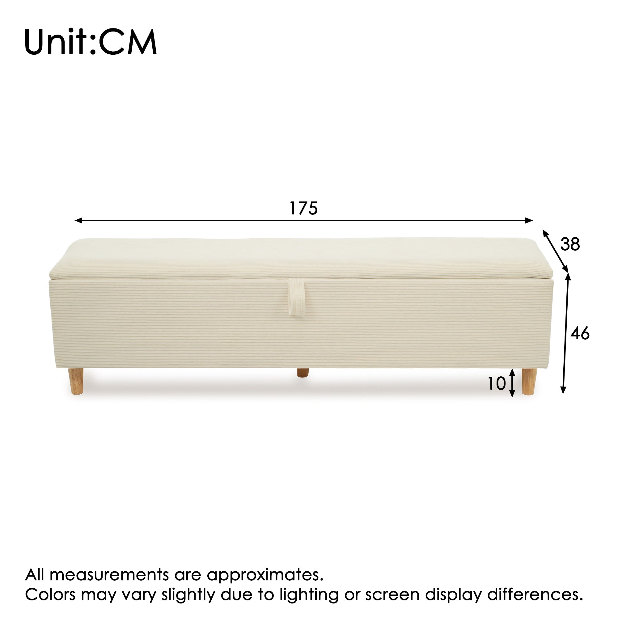 Bed Bench 175x38cm Upholstered Hydraulic Storage, Beige Corduroy Look