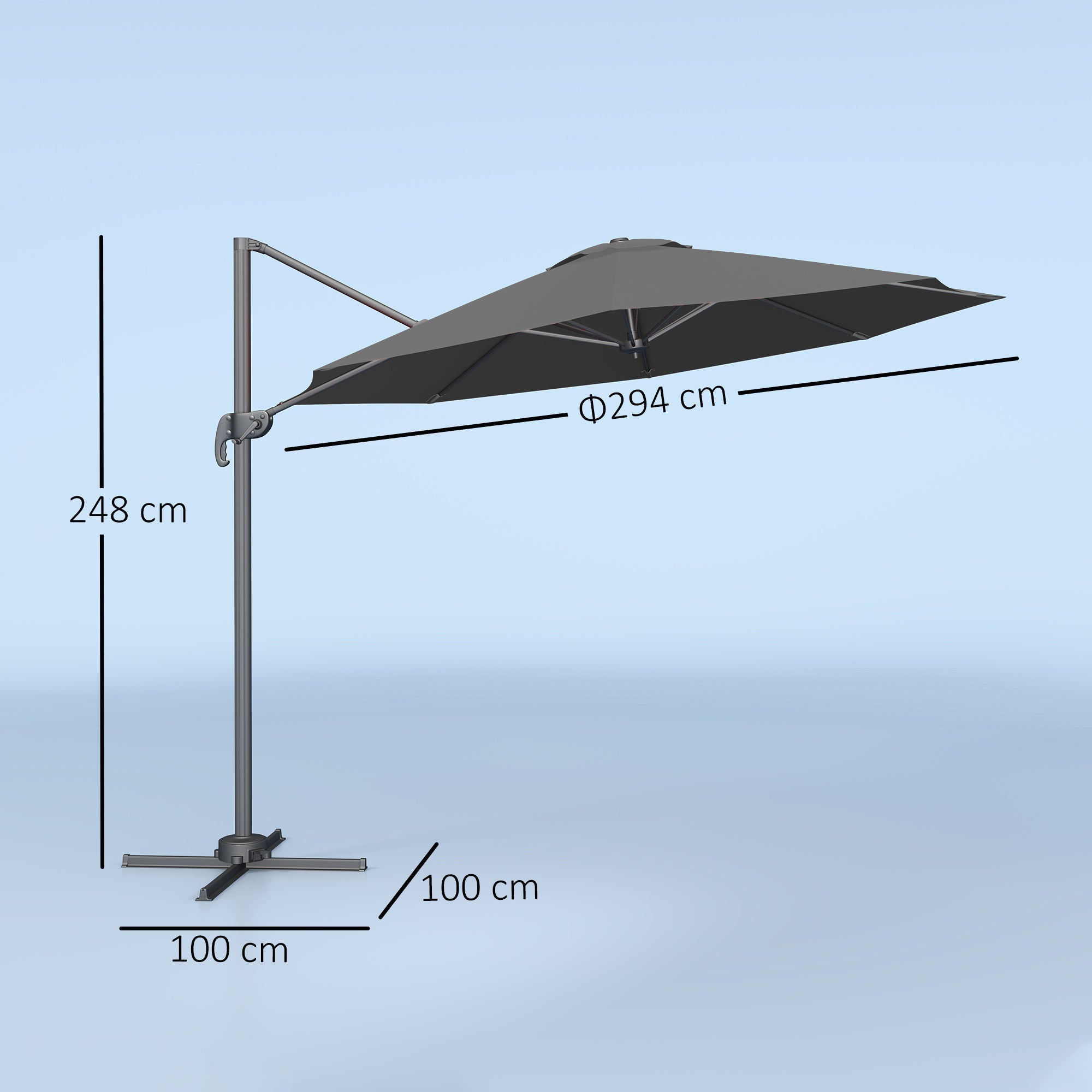 Overhanging Cantilever Parasol, 3x3m, Black