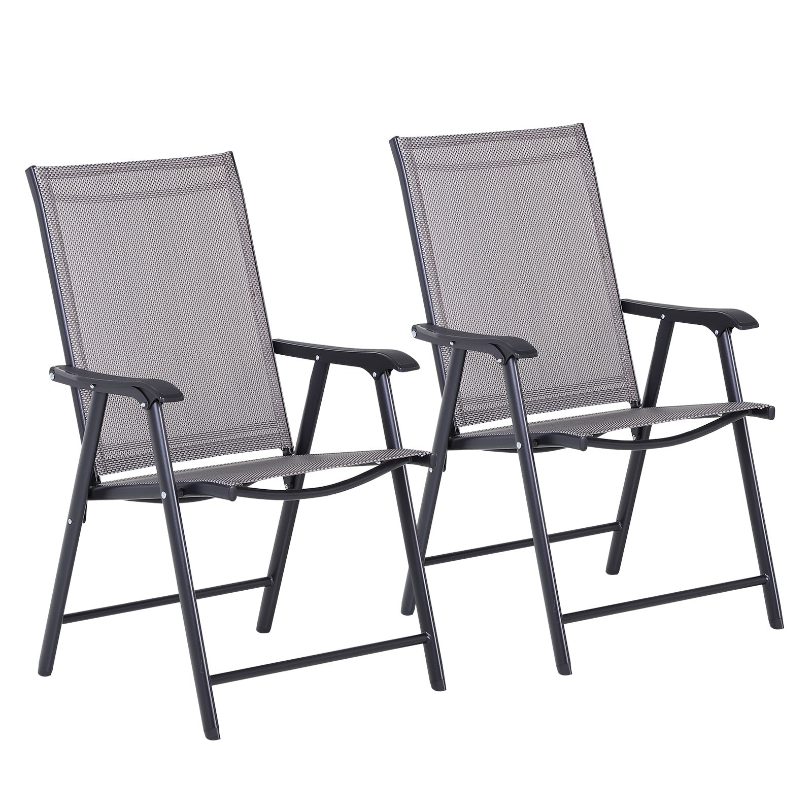 Camping Chairs, 2-Piece Folding Armrest Fishing, Metal Grey