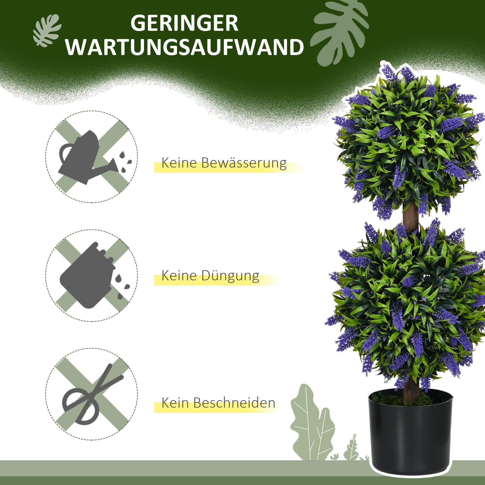 Artificial Plants, Lavender, Set of 2, 70 cm UV-resistant, Green