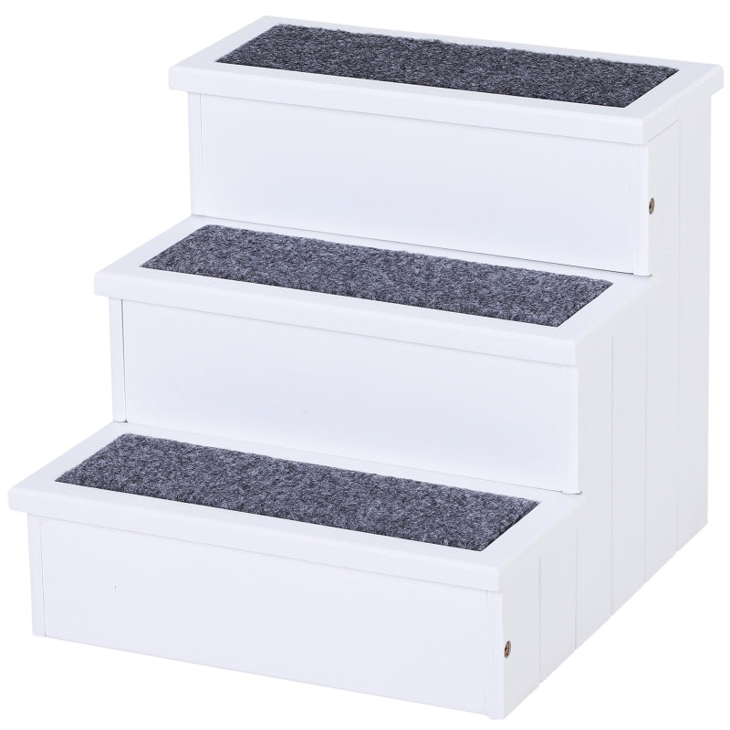 3 Step Wooden Dog Steps Pet Stairs with Storage, White