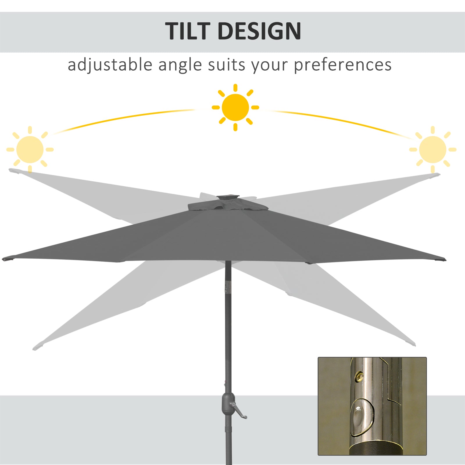 2.7m Patio Umbrella Parasol with Tilt Crank and 24 LED Lights - Grey