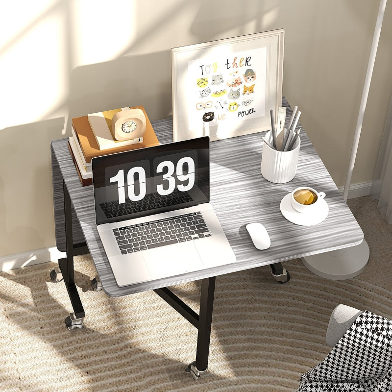 Six-Seater Drop-Leaf Dining Table with Wheels, Grey Wood-Effect