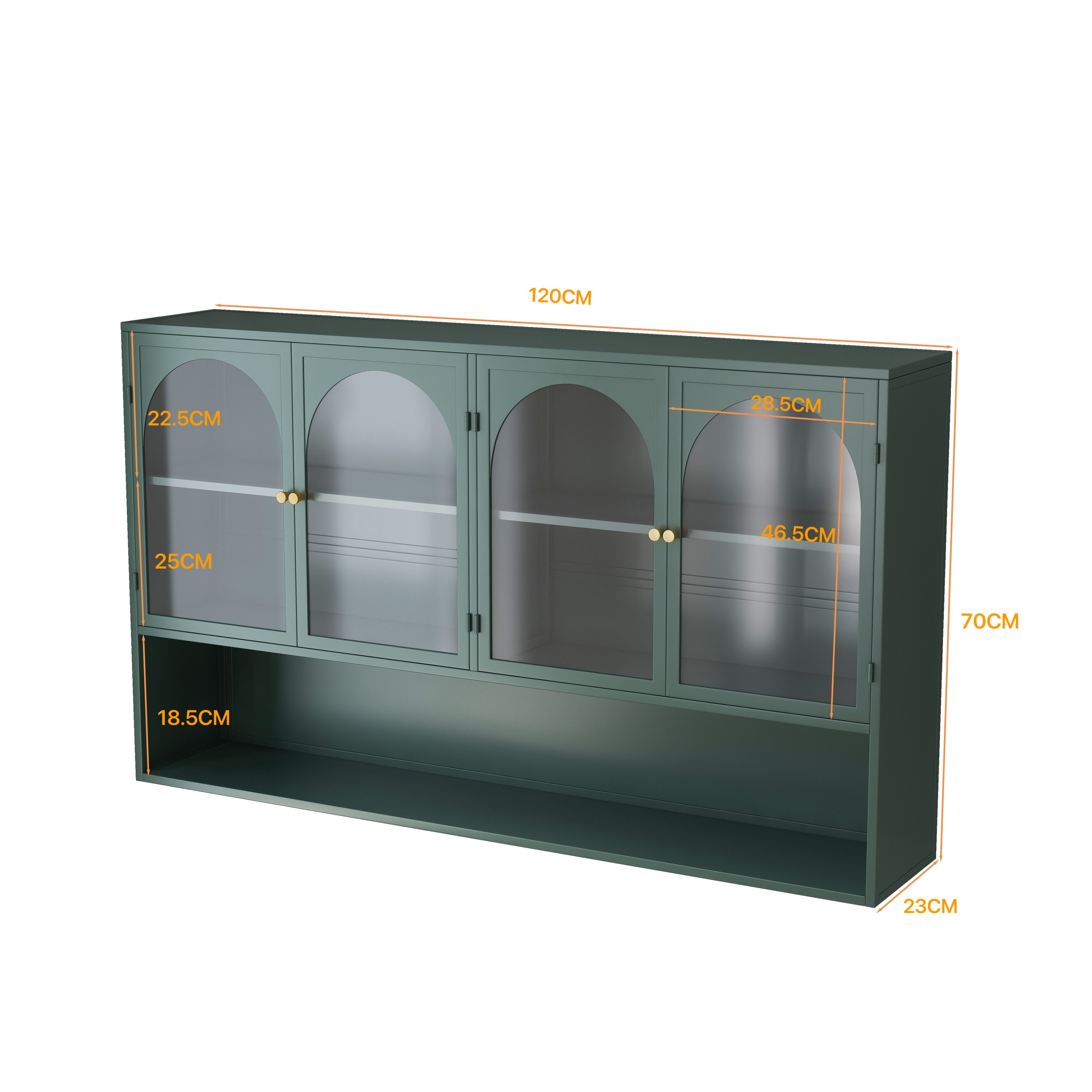 Four-door Glass Wall Cabinet, 120CM Wall-mounted, Dark Green