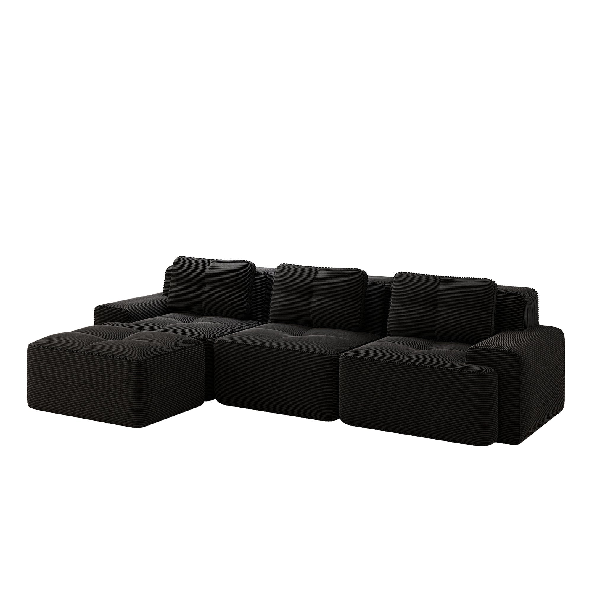 Cloud Modular Sofa L-shaped 3-Seater Ottoman Corduroy Black