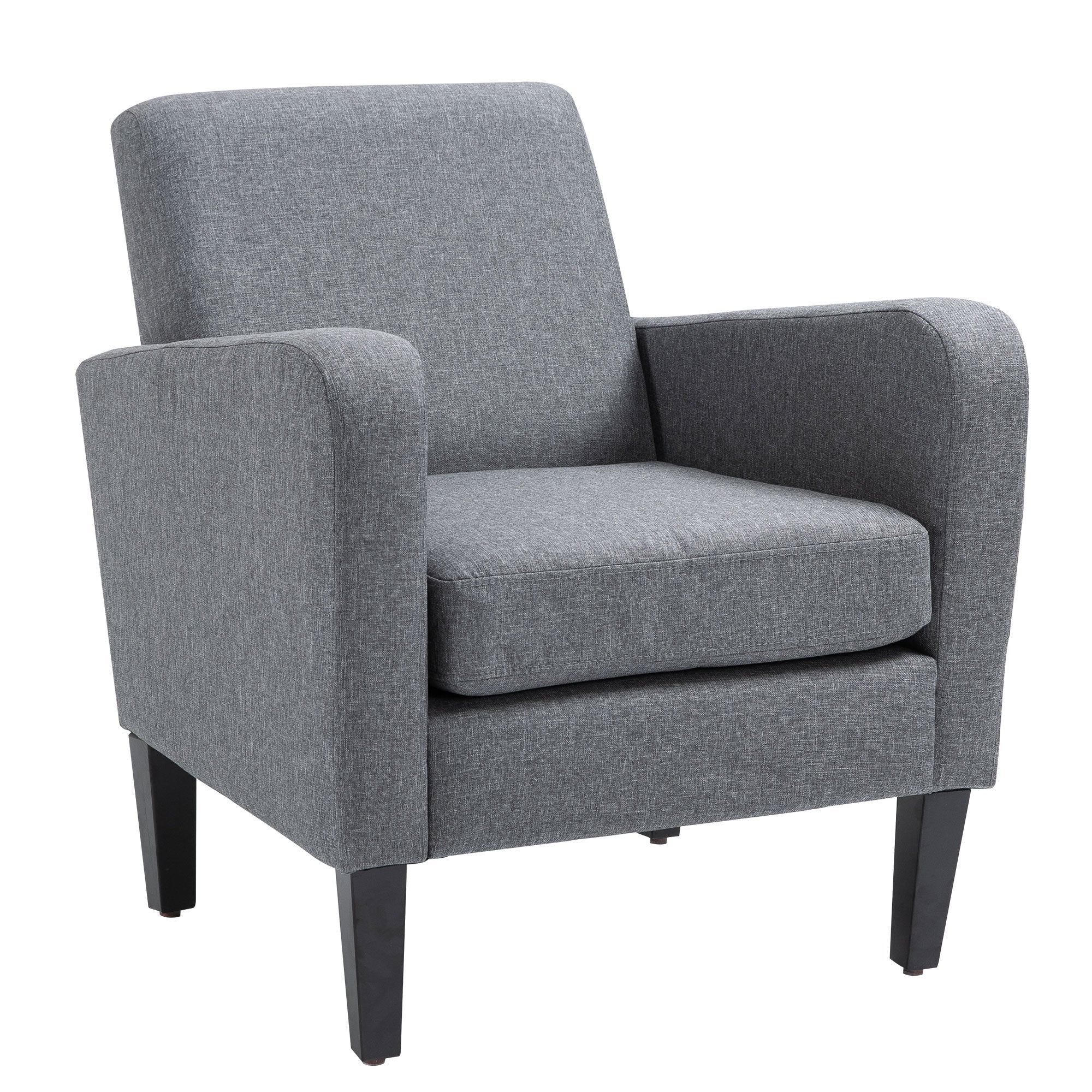 Recliner Chair, Upholstered Wooden Legs, Light Grey Linen Fabric