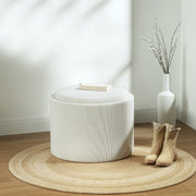 Storage Stool, Round Footstool Upholstered Coffee Table, Cream White