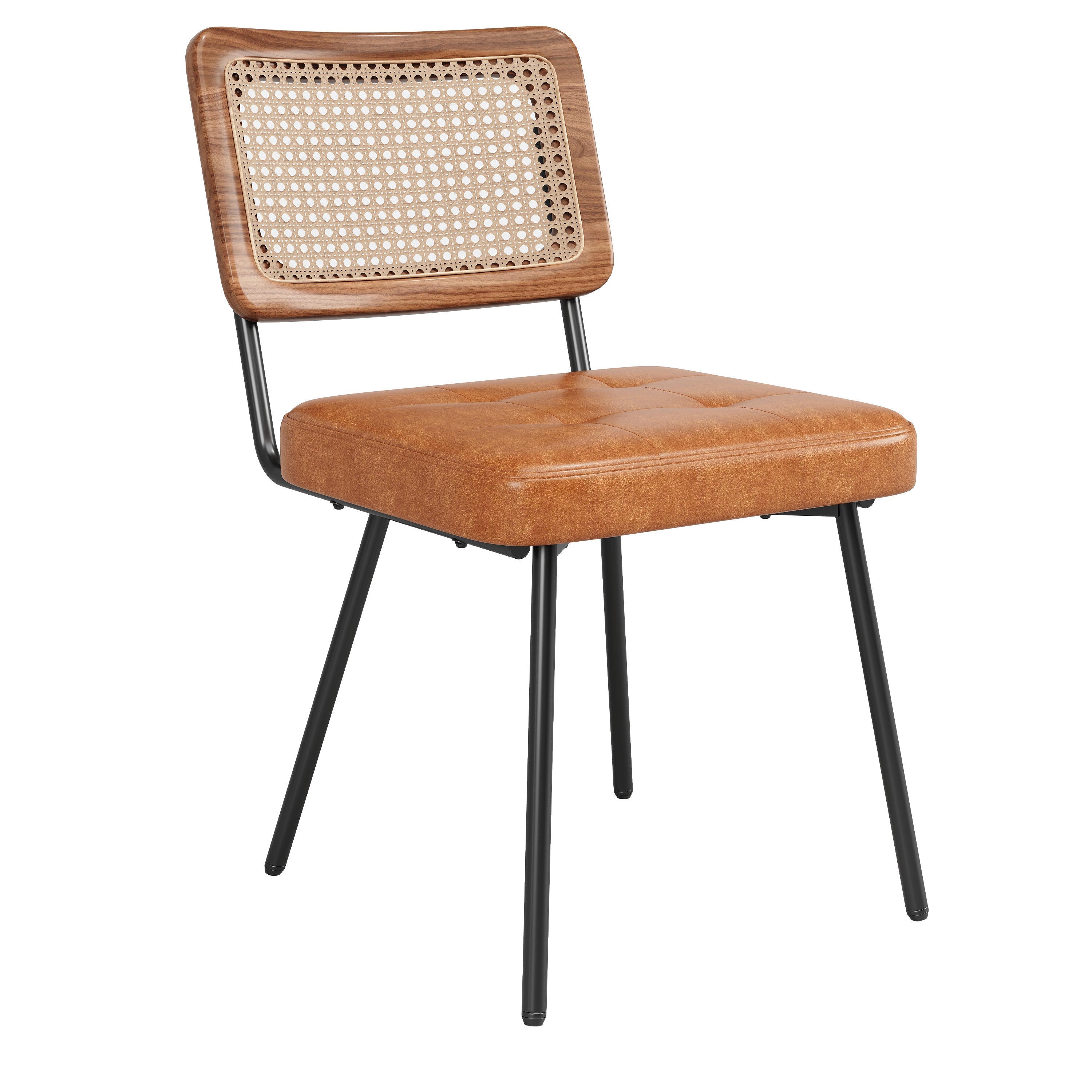 Ergonomic Rattan Dining Chairs with Vanity and Lounge Function, Set of 6, Faux Leather