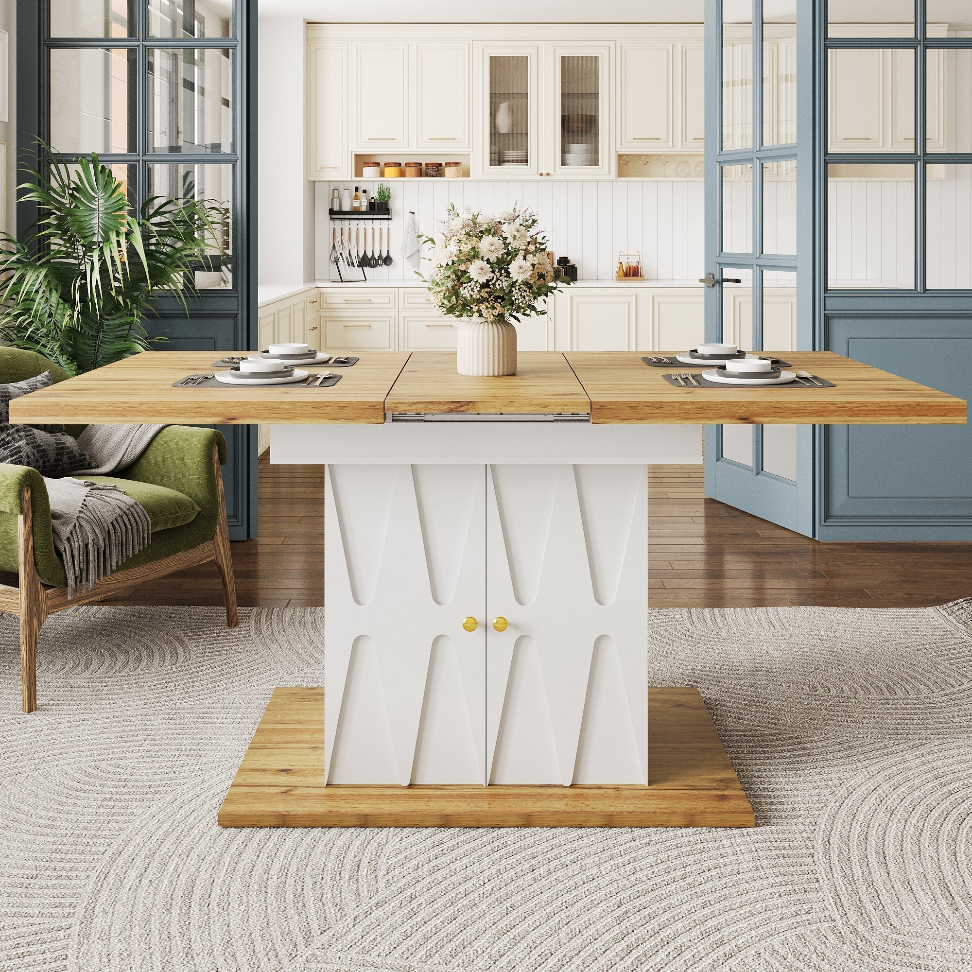 Dining Table Extendable 110-140cm Relief Pattern Wood Veneer