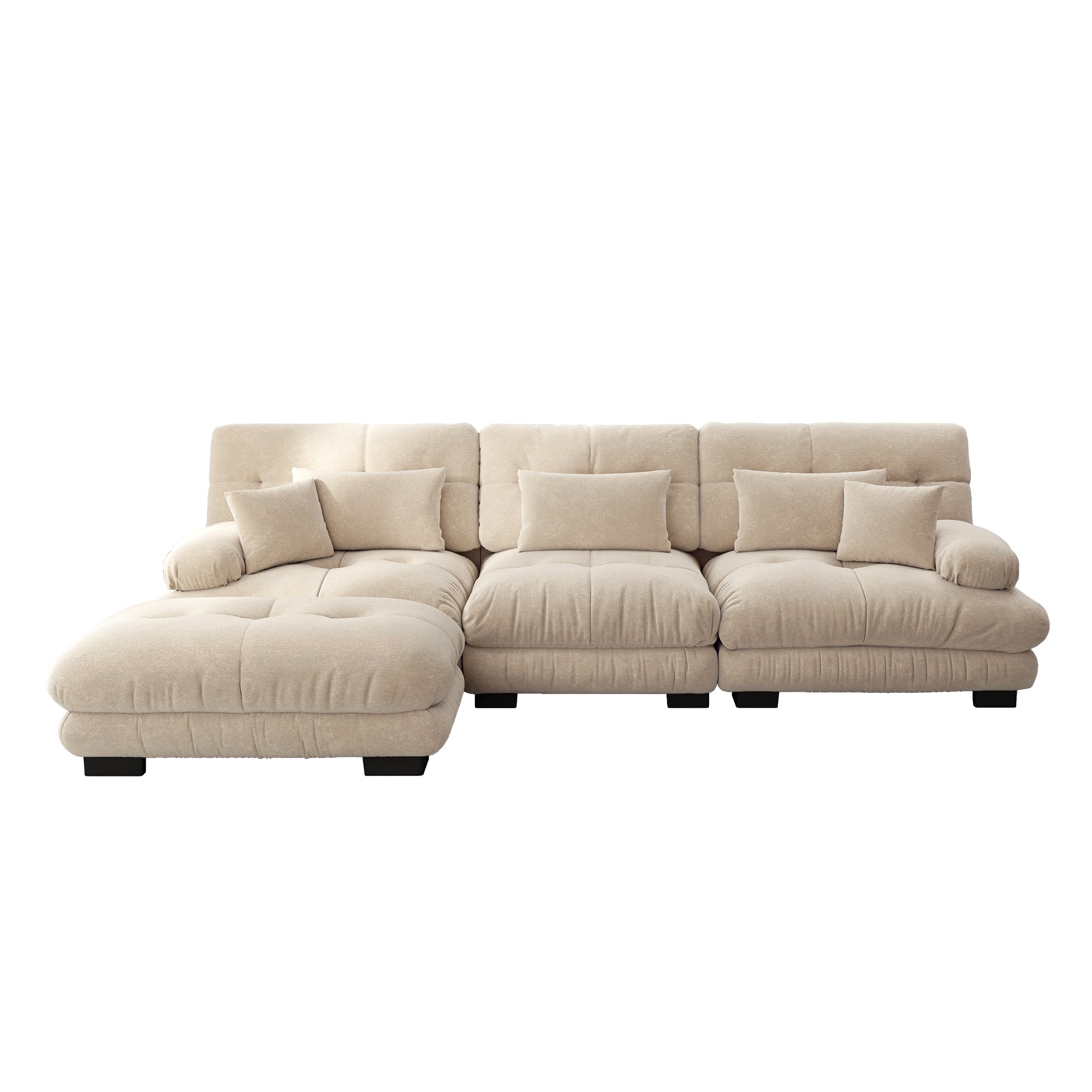 Luxurious Modular Corner Sofa L-Shaped Deep Sleeper Ottoman, Corduroy Chenille Light Brown