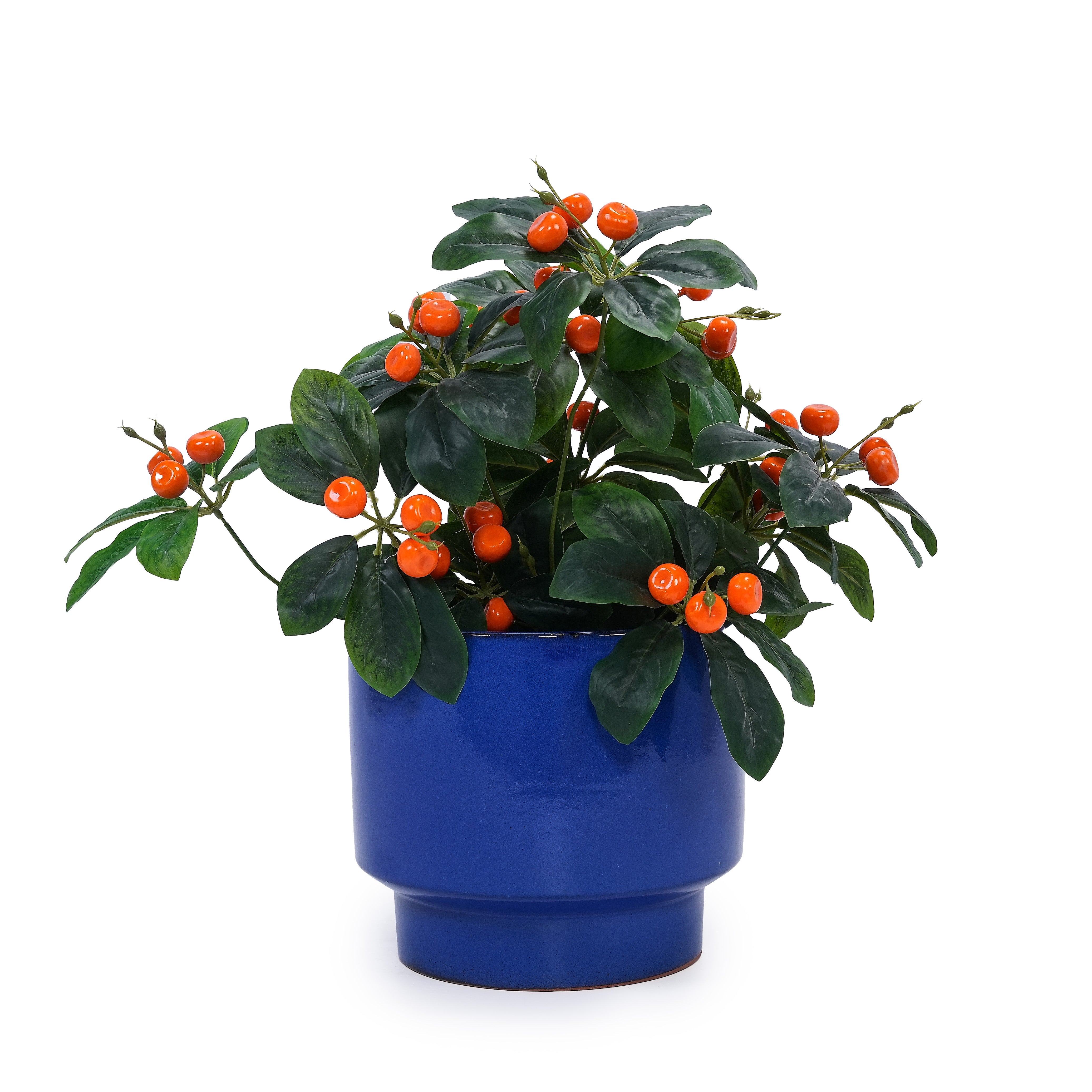 3-Piece Plant Pot Set, Handmade Sizes Ø 38.1/30.5/22.9 cm, Blue Glazed Ceramic
