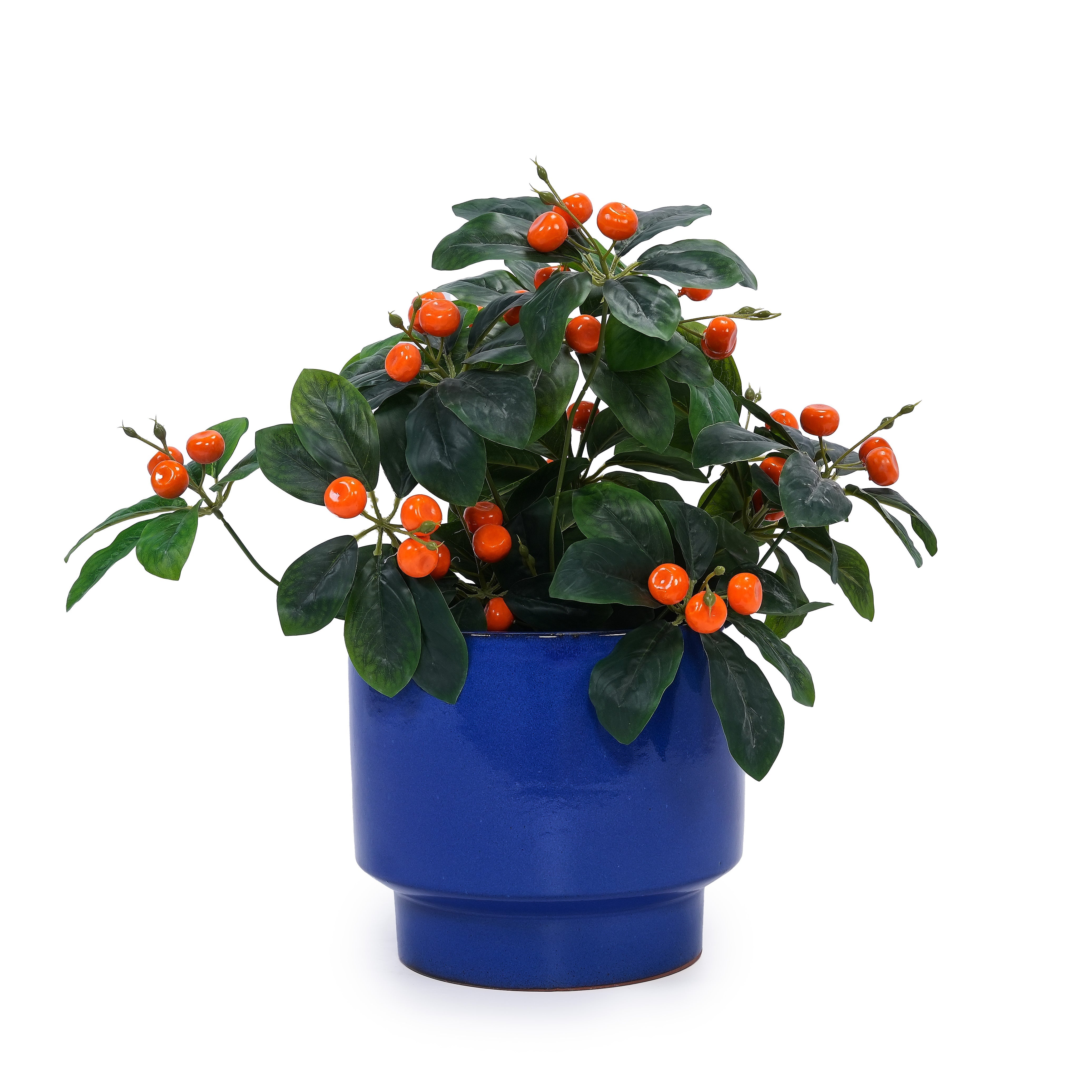 3-Piece Plant Pot Set, Handmade Sizes Ø 38.1/30.5/22.9 cm, Blue Glazed Ceramic