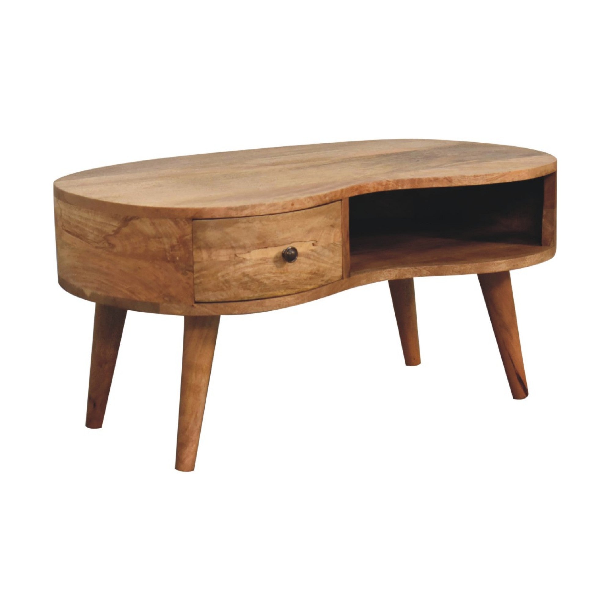 Solid Wood Wave Coffee Table, 1 Drawer Open Slot, Beige