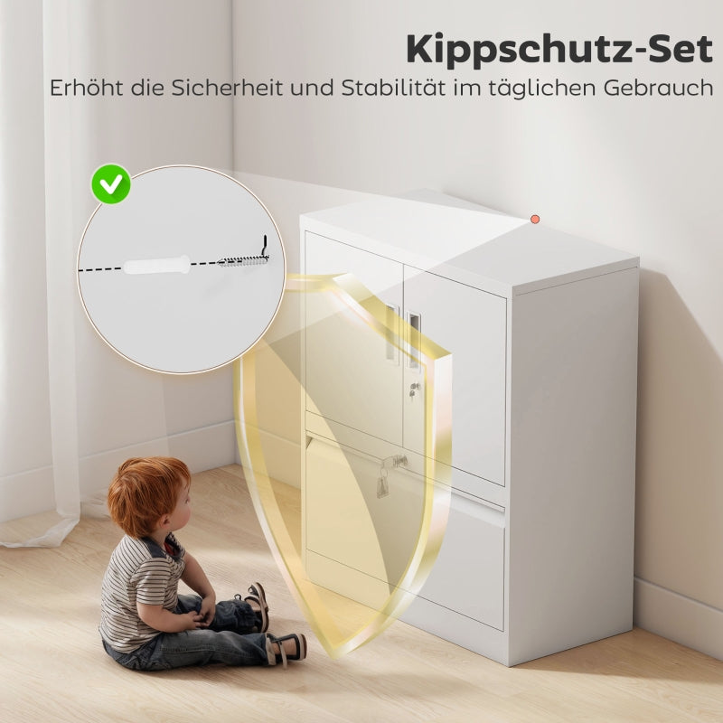Filing Cabinet Lockable 2 Doors Adjustable Shelves Steel - White