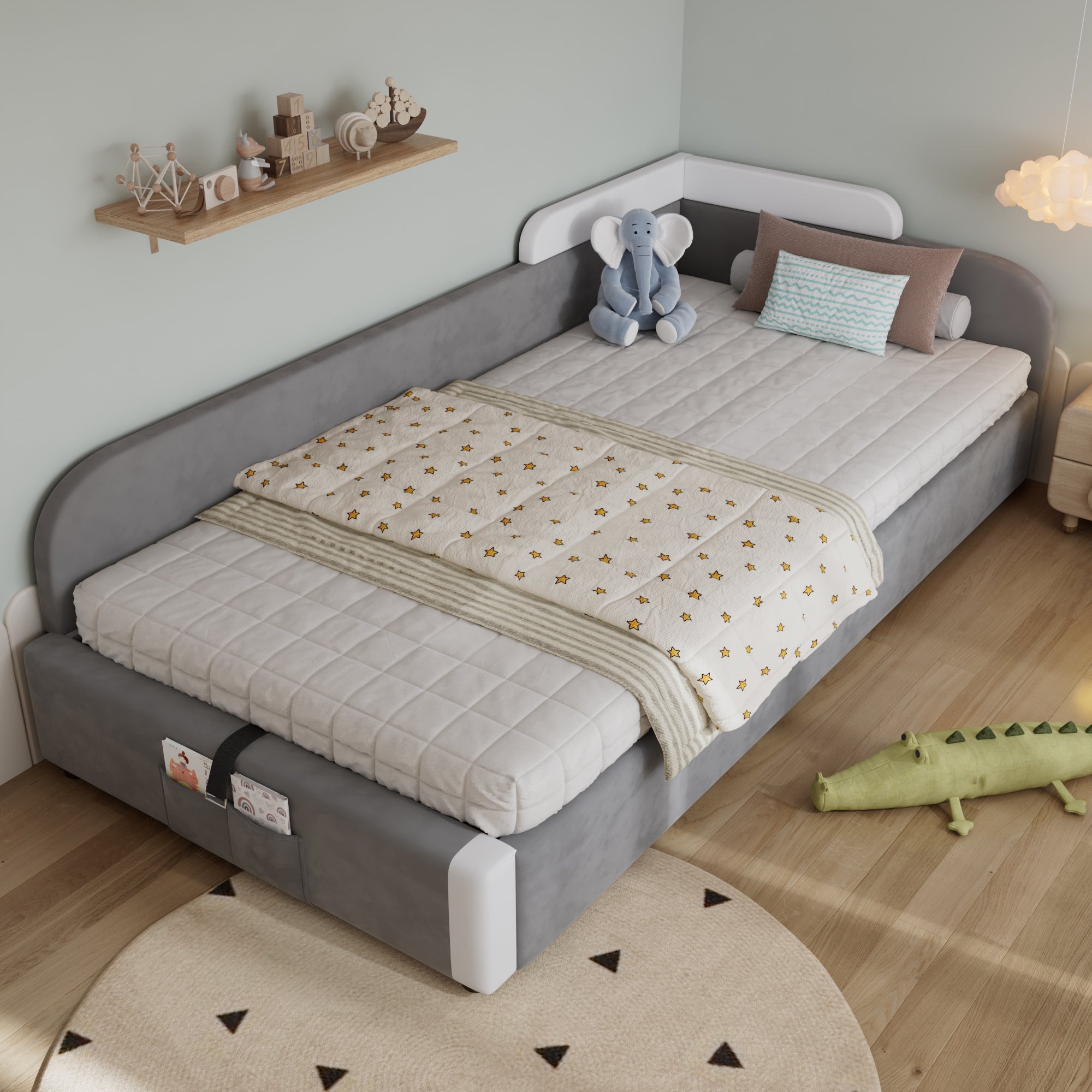 Upholstered Bed, Hydraulic with Storage, Velvet+Plywood Grey 90x200cm