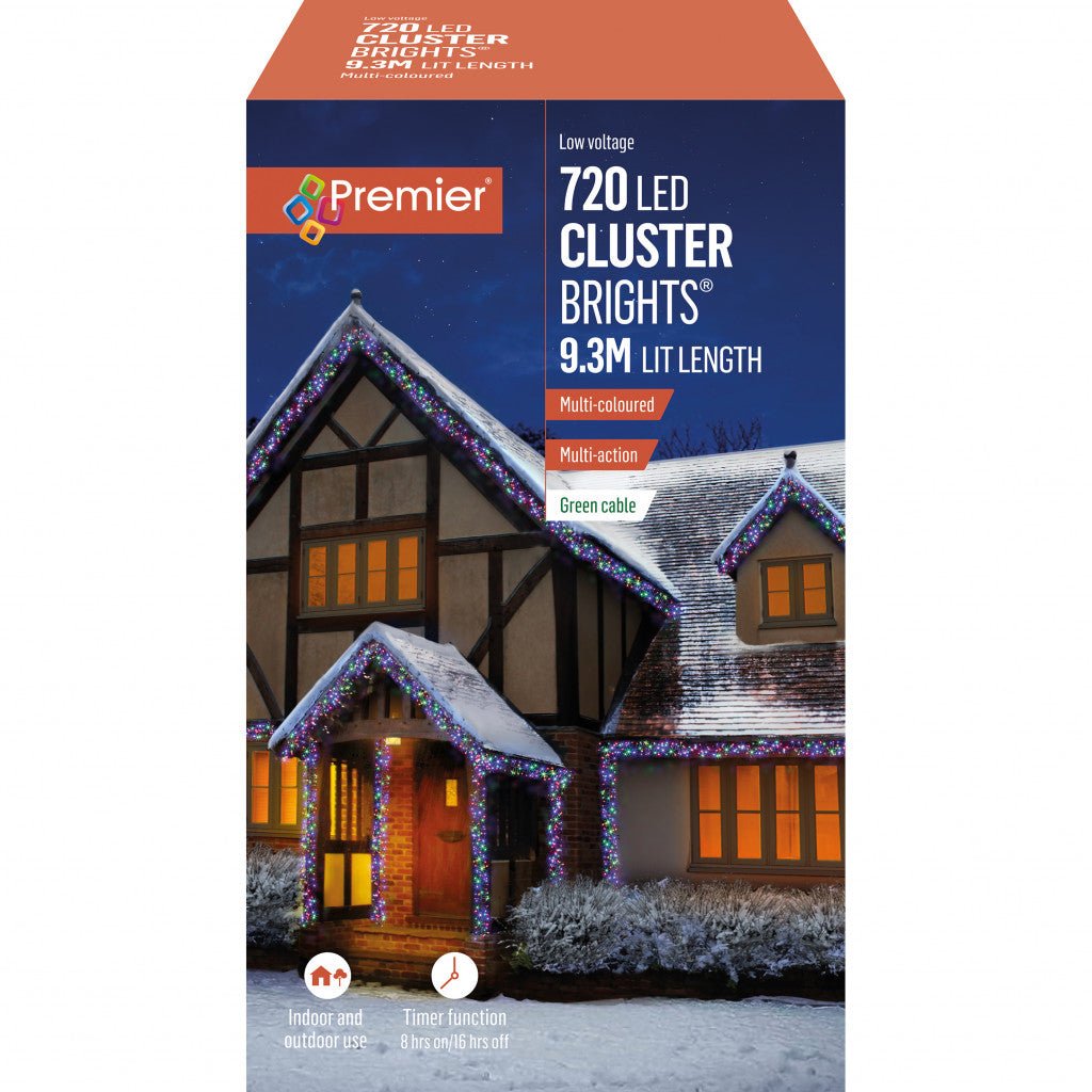 720 Multi Action LED Cluster Christmas Lights with Timer - Multi - Coloured - Rathwood Store