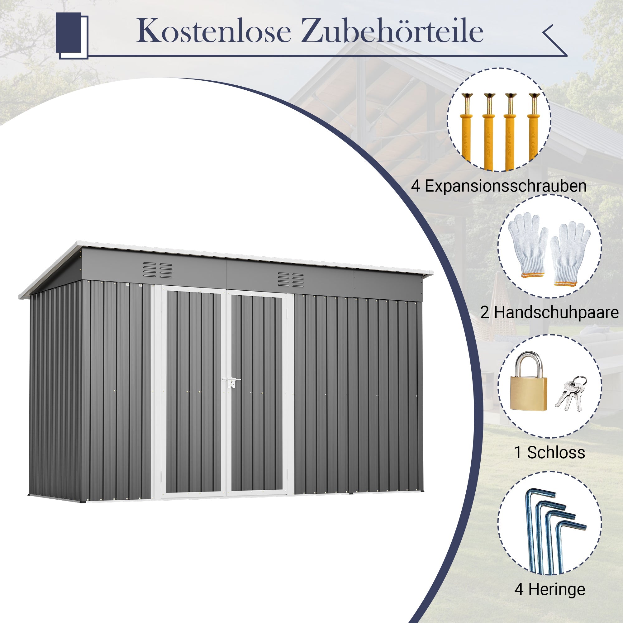 10x4 FT Metal Garden Shed with Double Doors, Ventilation and Reinforced Frame, Grey
