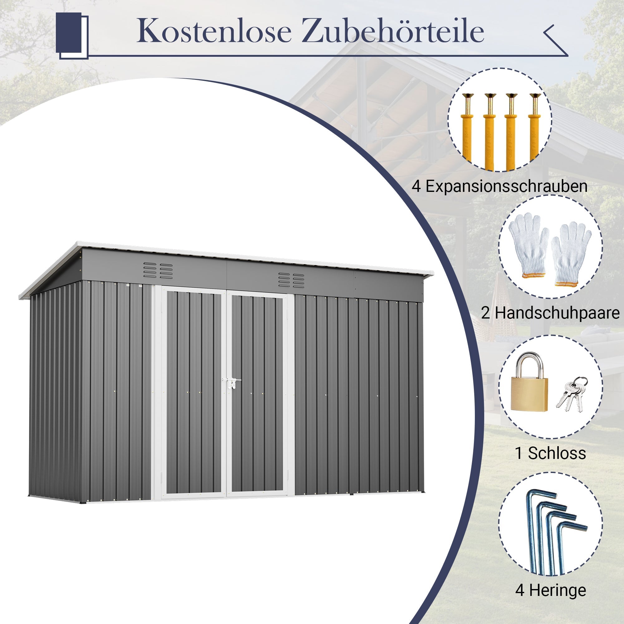 10x4 FT Metal Garden Shed with Double Doors, Ventilation and Reinforced Frame, Grey