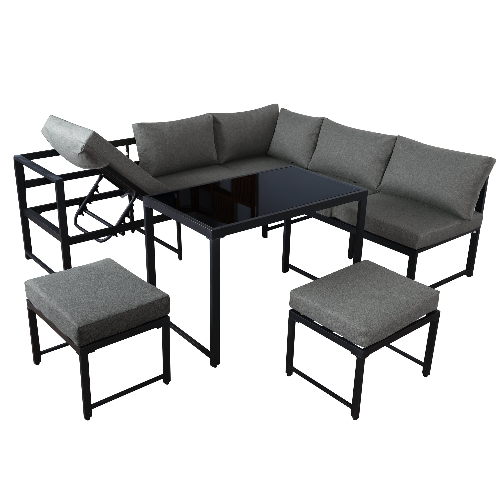 Outdoor Garden Lounge Sofa Set with Reclining Function, Adjustable Backrest, Grey