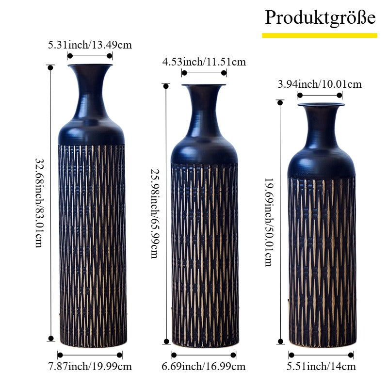 Black Floor Vase Set, 83/65/50cm High 3-Piece Retro Decorative, Metal