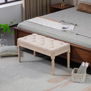 Vintage Upholstered Bench, Hallway with Buttons 120kg Capacity, Linen Look
