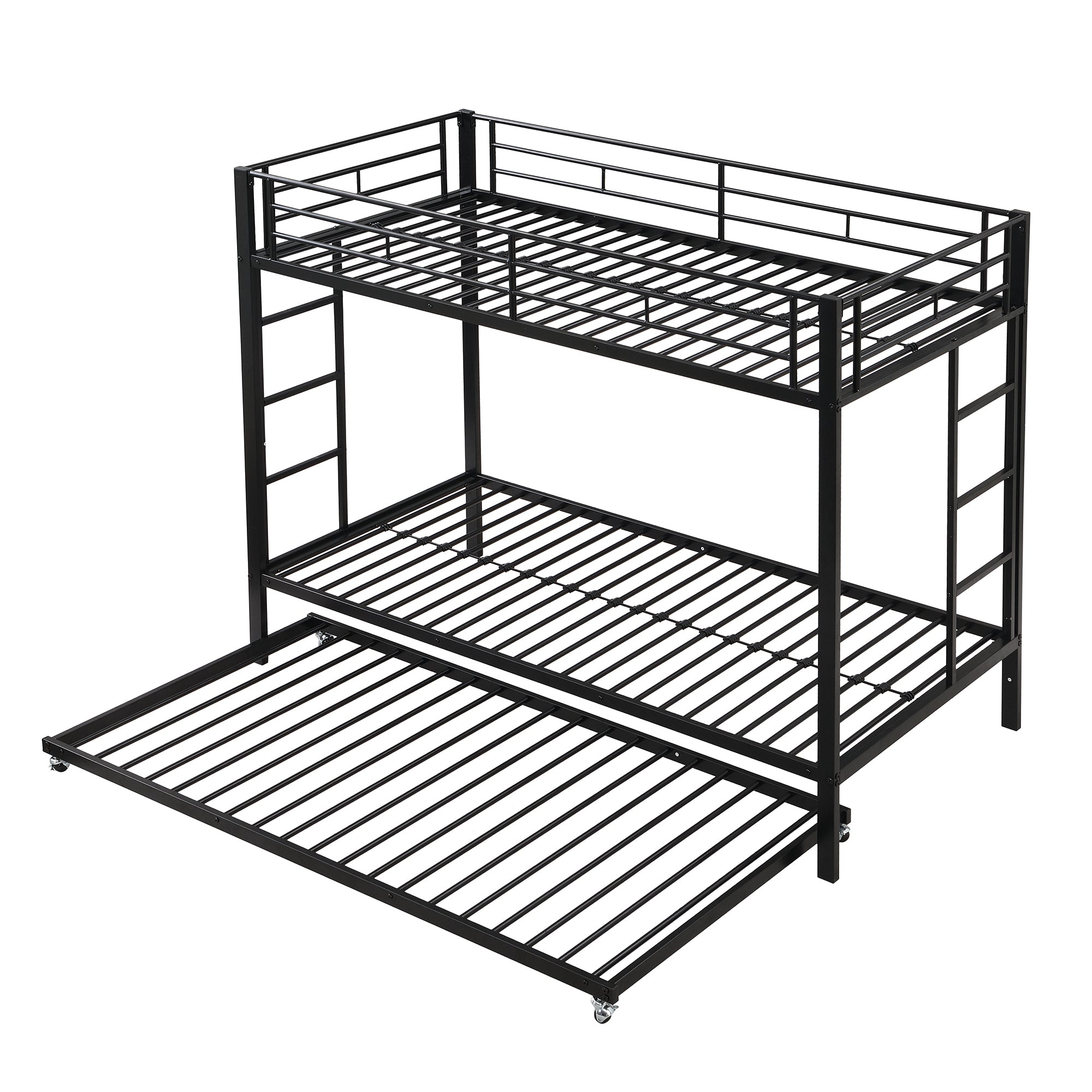 Bunk Bed 90x200cm with Pull-Out Bed Safety Railings EN747 Certified - Black Iron Frame