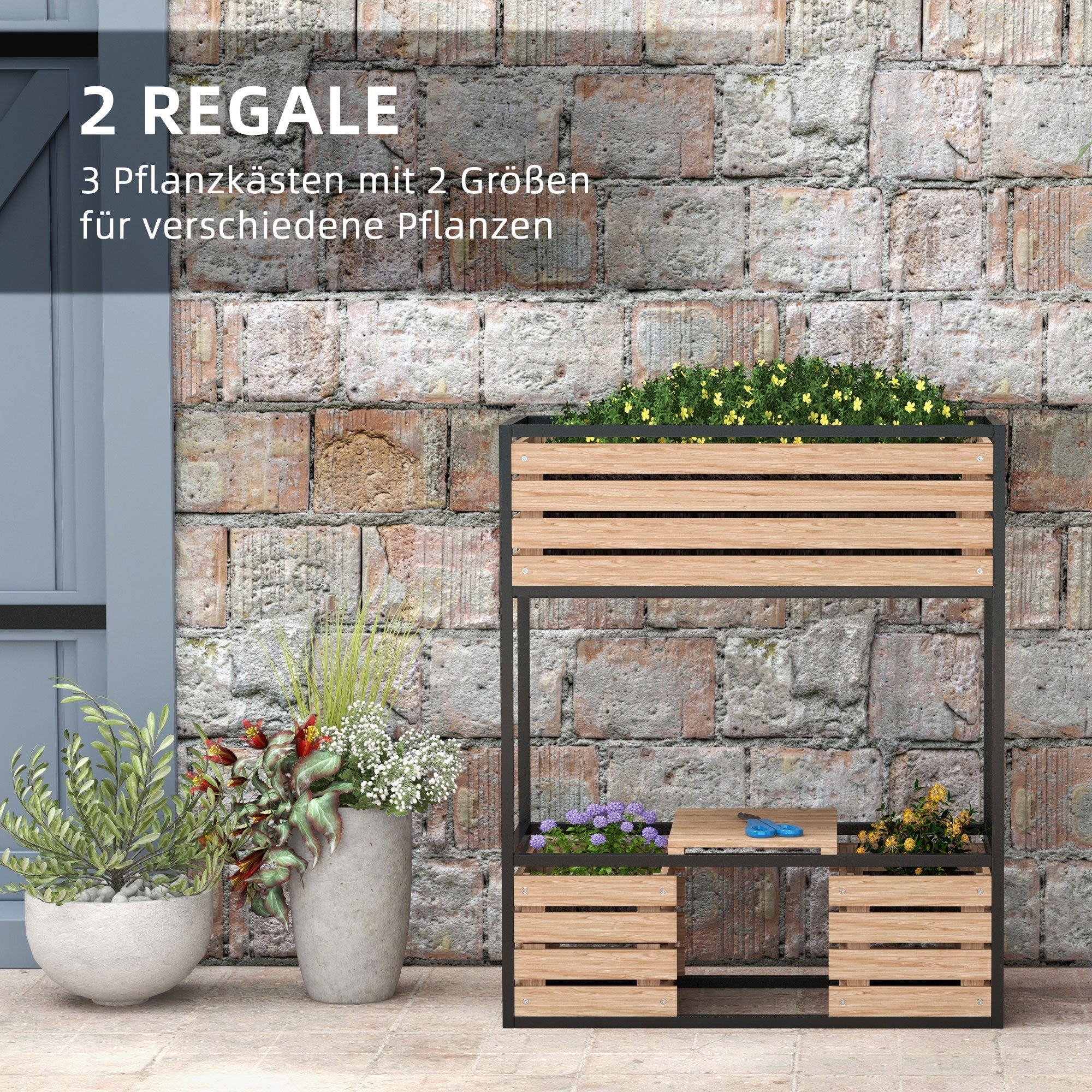 Wooden Raised Bed, 2-Tier Flower Box with Shelf 83x39x100 cm, Light Brown