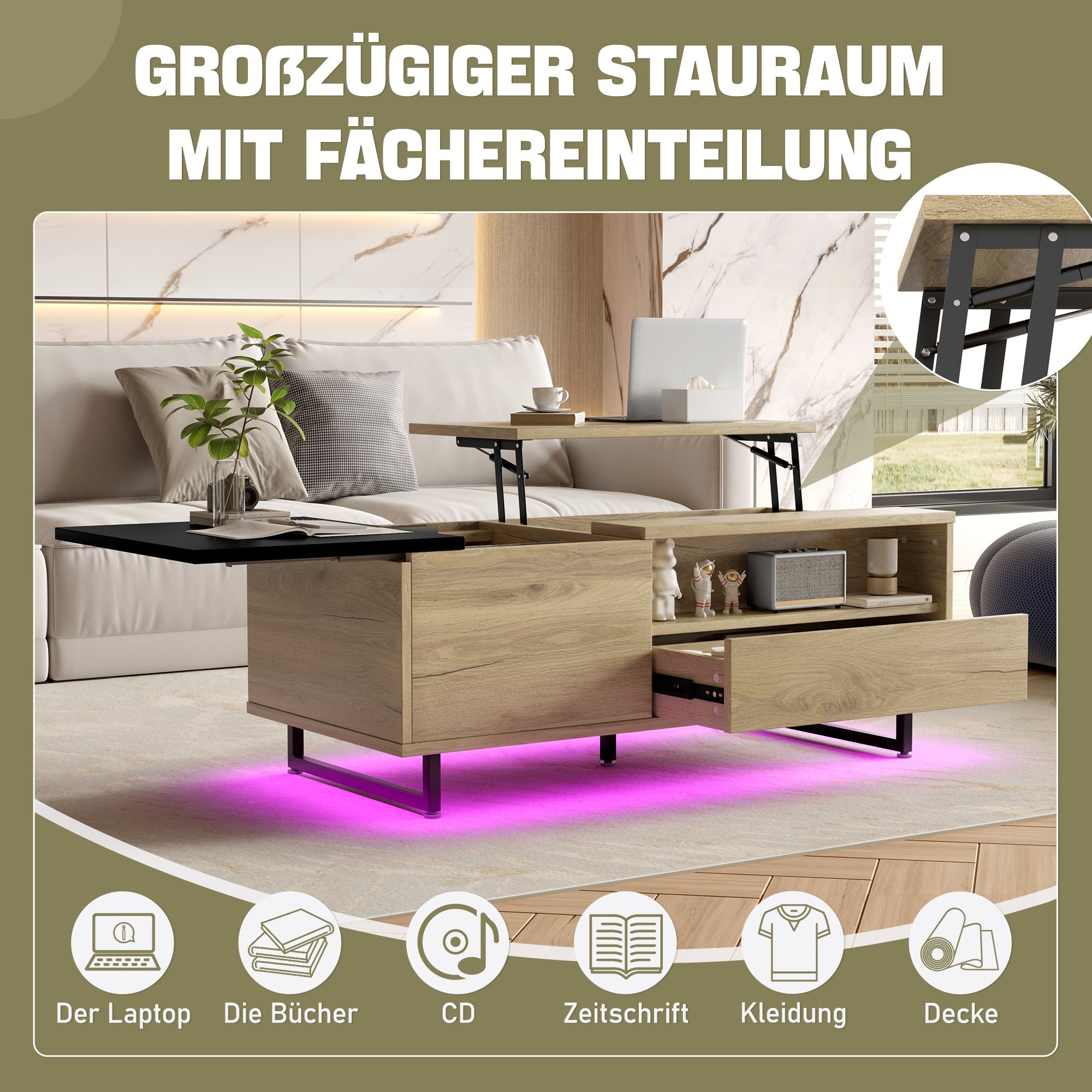 Cabinet: Height-Adjustable with LED Light, Drawers & Compartments, Customizable for Living Rooms