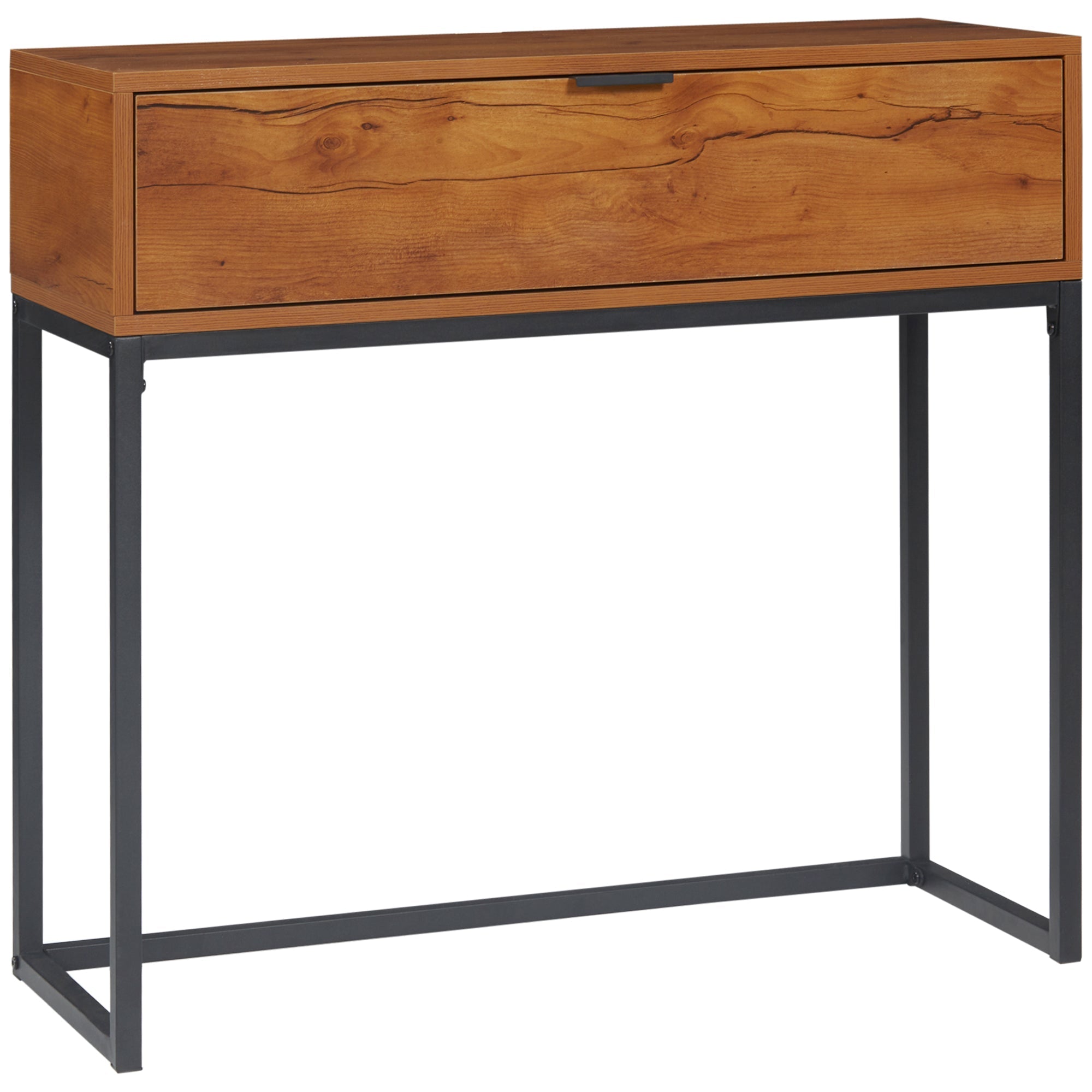 Console Table with Drawer, Sofa Hallway Side Table 80x30x76cm, Natural Wood/Steel