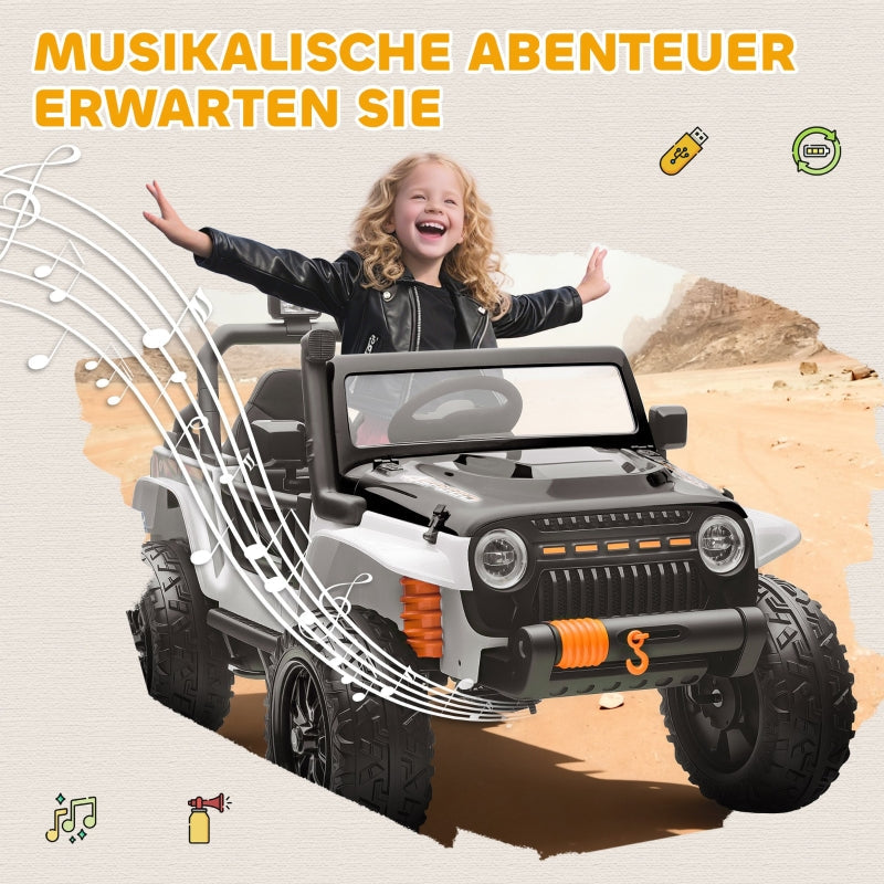 Electric Ride-on Car with Parent-Child Seat and Remote Control, White