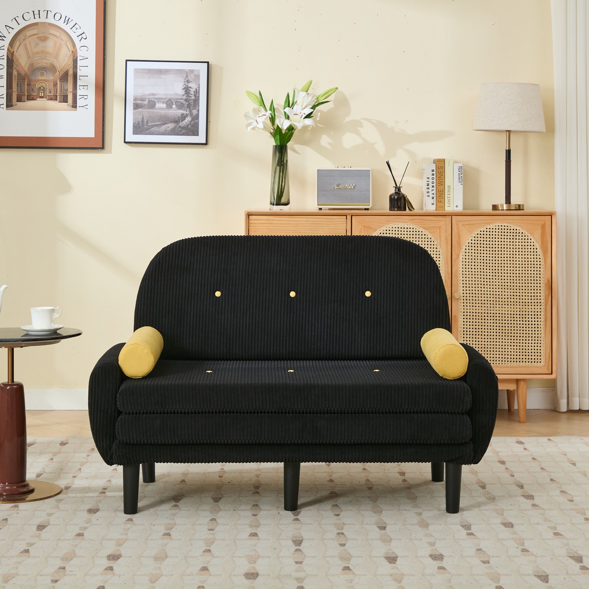 Loveseat Sofa Daybed Recliner with Storage Space, Black Corduroy